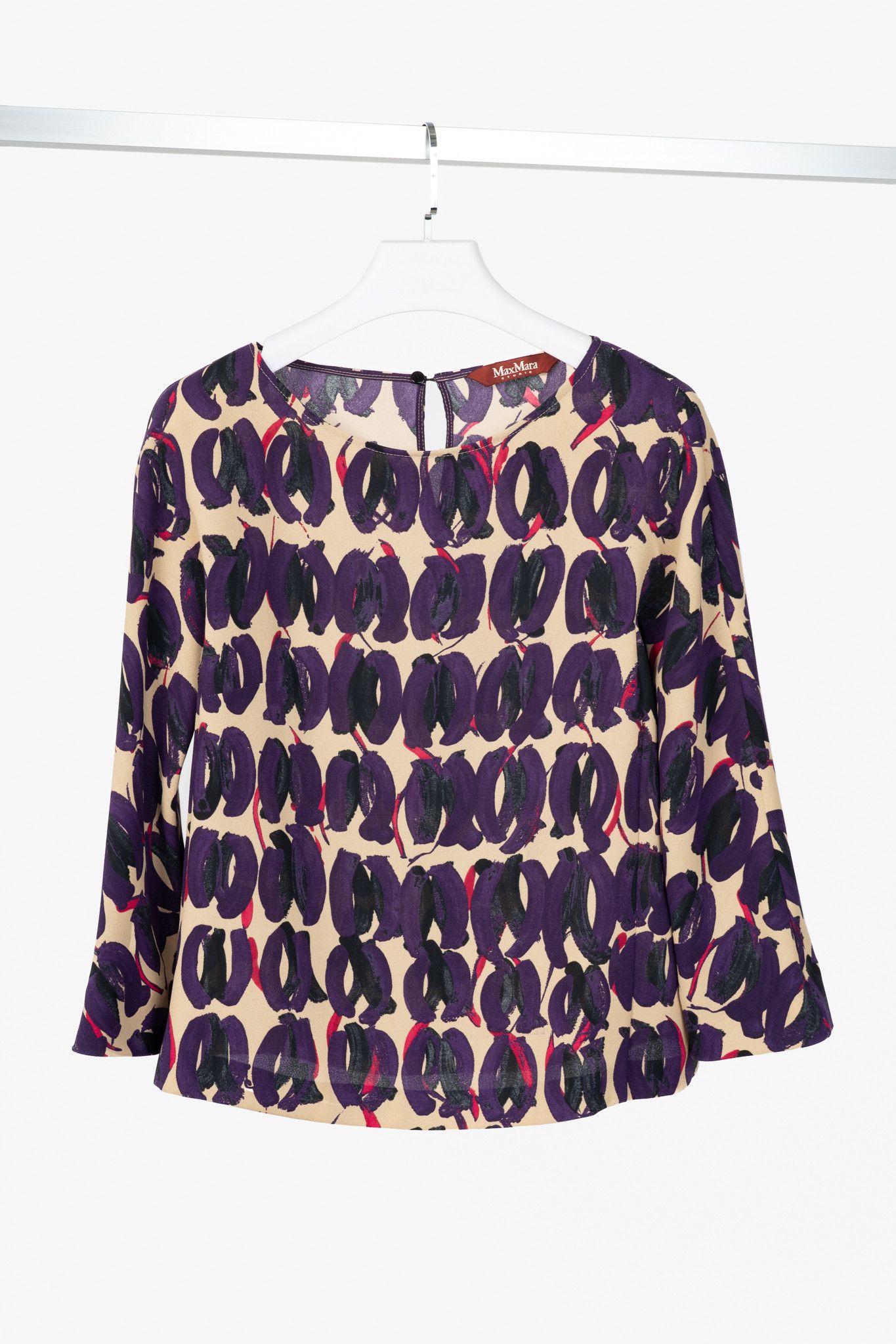 Max Mara Max Mara Studio Purple & Taupe Abstract-Painted Crepe Blouse Size S / US 4 / IT 40 - 1 Thumbnail