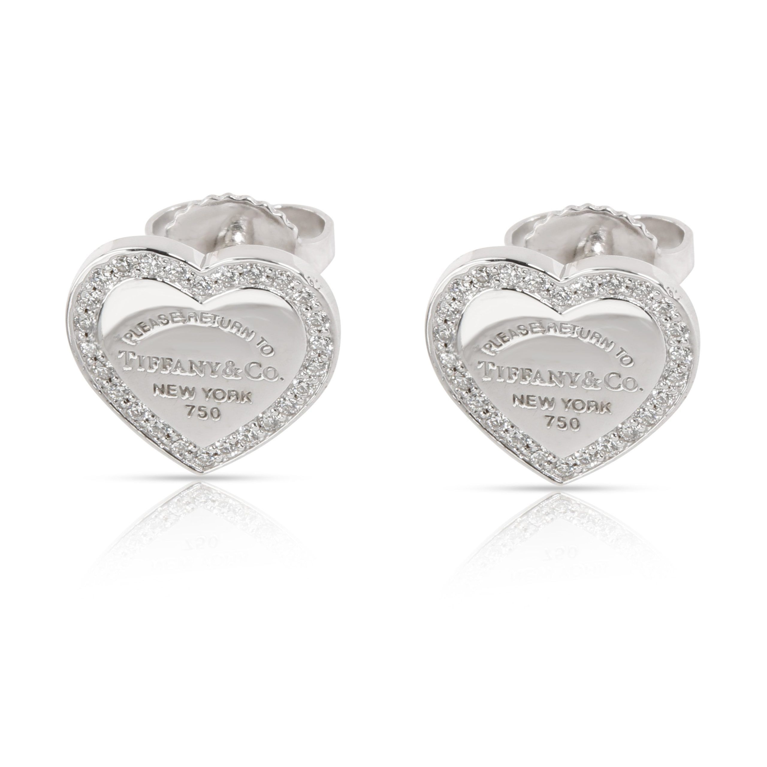 image of Tiffany Co Tiffany & Co. Mini Return To Tiffany Diamond Heart Stud Earrings In 18K Gold, Women's
