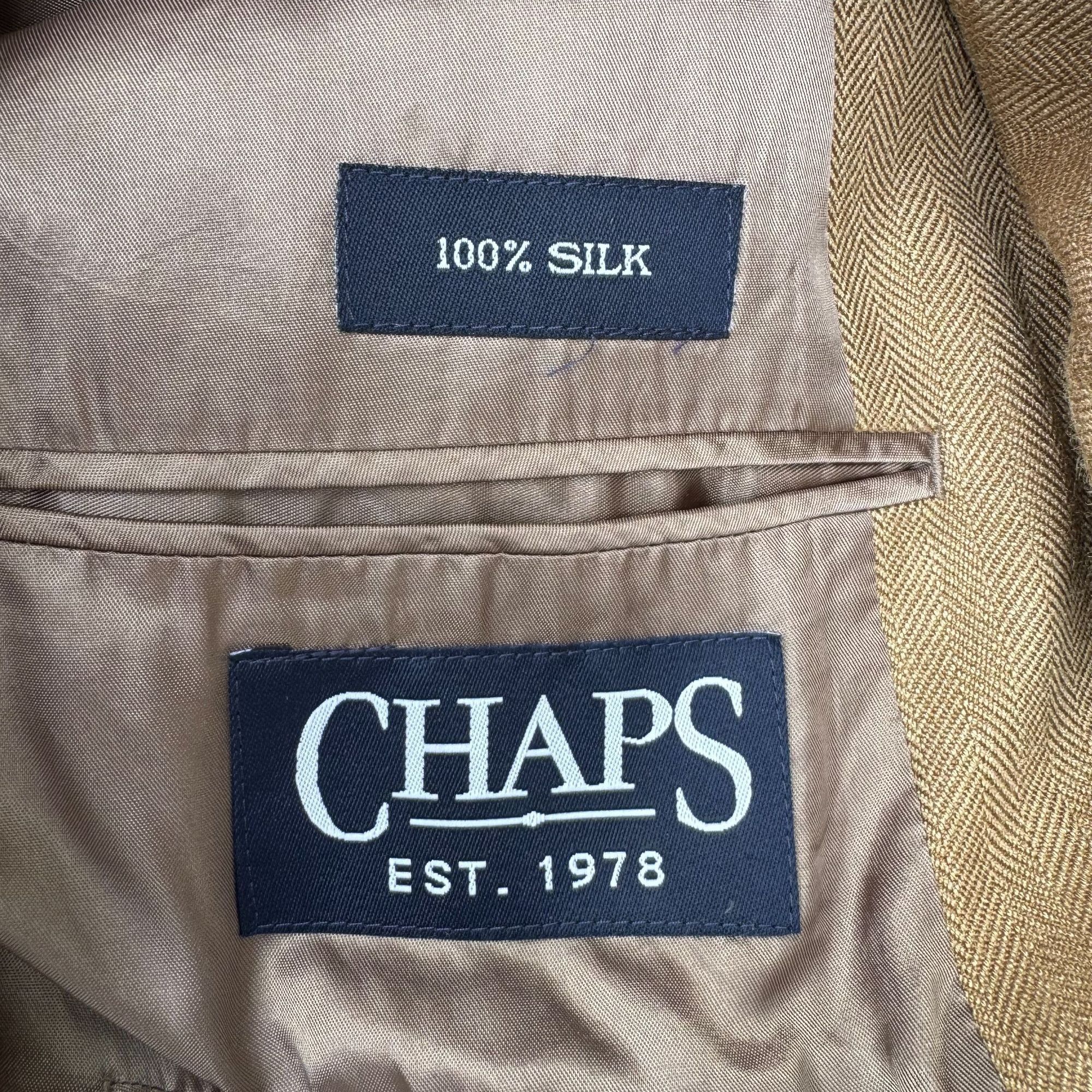 Chaps Chaps Ralph Lauren Vintage Mens Tan Herringbone Blazer Silk Size 42R - 2 Thumbnail