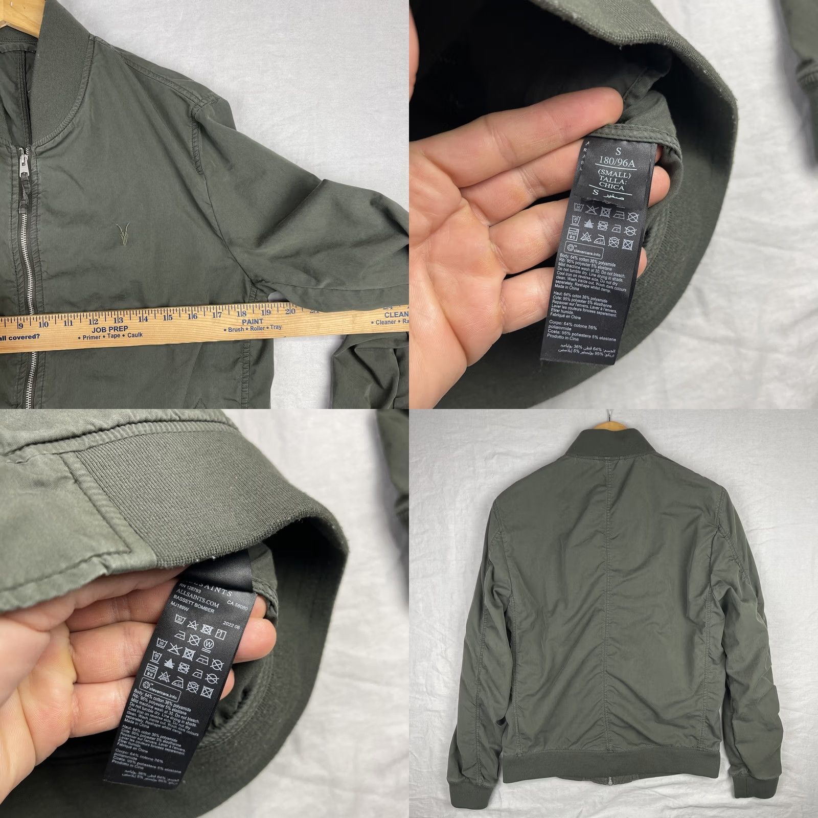 Allsaints AllSaints Bassett Bomber Jacket Mens Small Olive Green Ramskull Full Zip Size US S / EU 44-46 / 1 - 8 Thumbnail