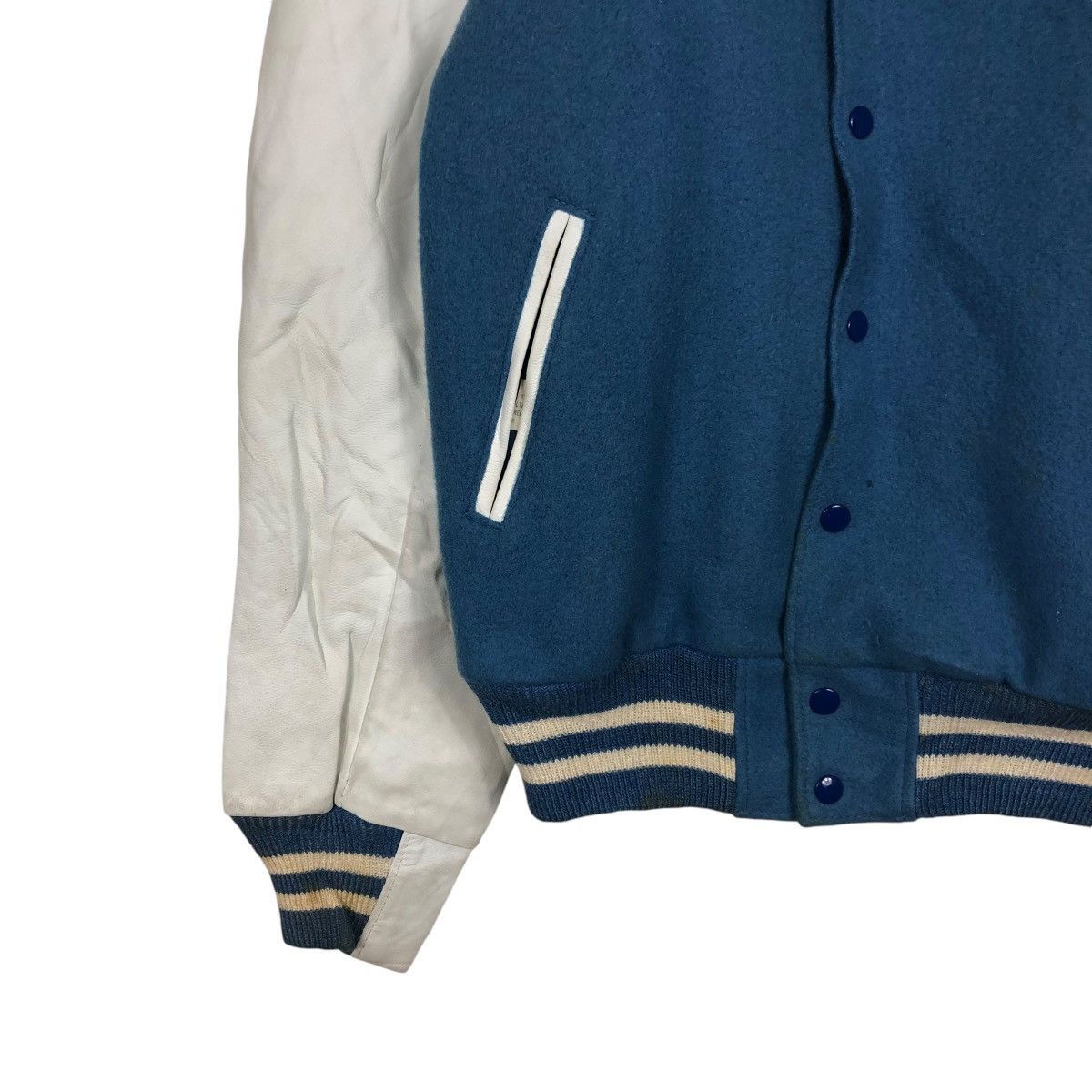 Golden Bear 🔥VINTAGE VARSITY JACKET LEATHER GOLDEN BEAR USA BABY BLUE Size US M / EU 48-50 / 2 - 6 Thumbnail