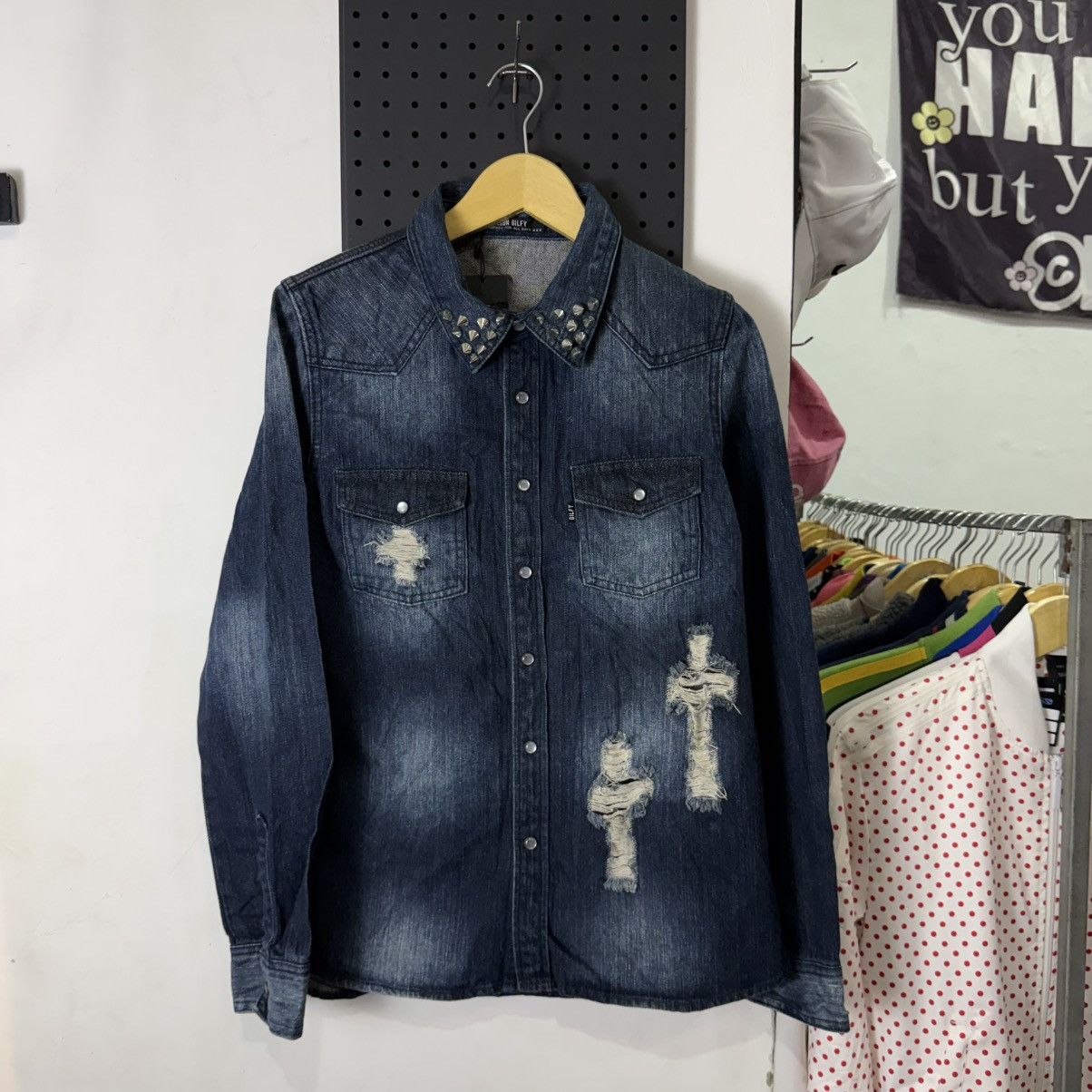 Japanese Brand Maison gilfy distressed spike stud denim shirt Size M / US 6-8 / IT 42-44 - 1 Thumbnail