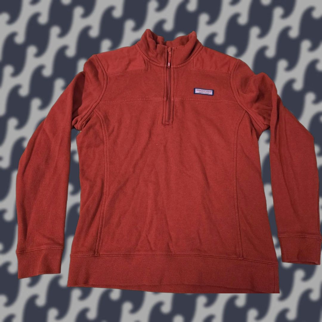 Vineyard Vines Vineyard Vines Shep Shirt Womens S Red Quarter Zip Pullover Sweatshirt Mock Neck 1/4 Zip Preppy Whale Snug Ribbed Cuffs Size S / US 4 / IT 40 - 1 Thumbnail