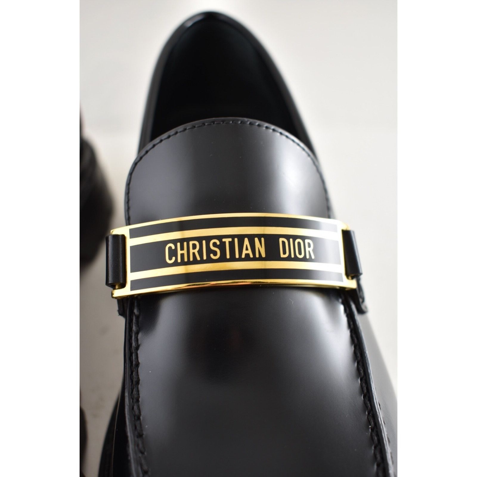 Dior Dior Code Black Brushed Calfskin Leather Gold Logo Loafer Size US 7.5 / IT 37.5 - 7 Thumbnail