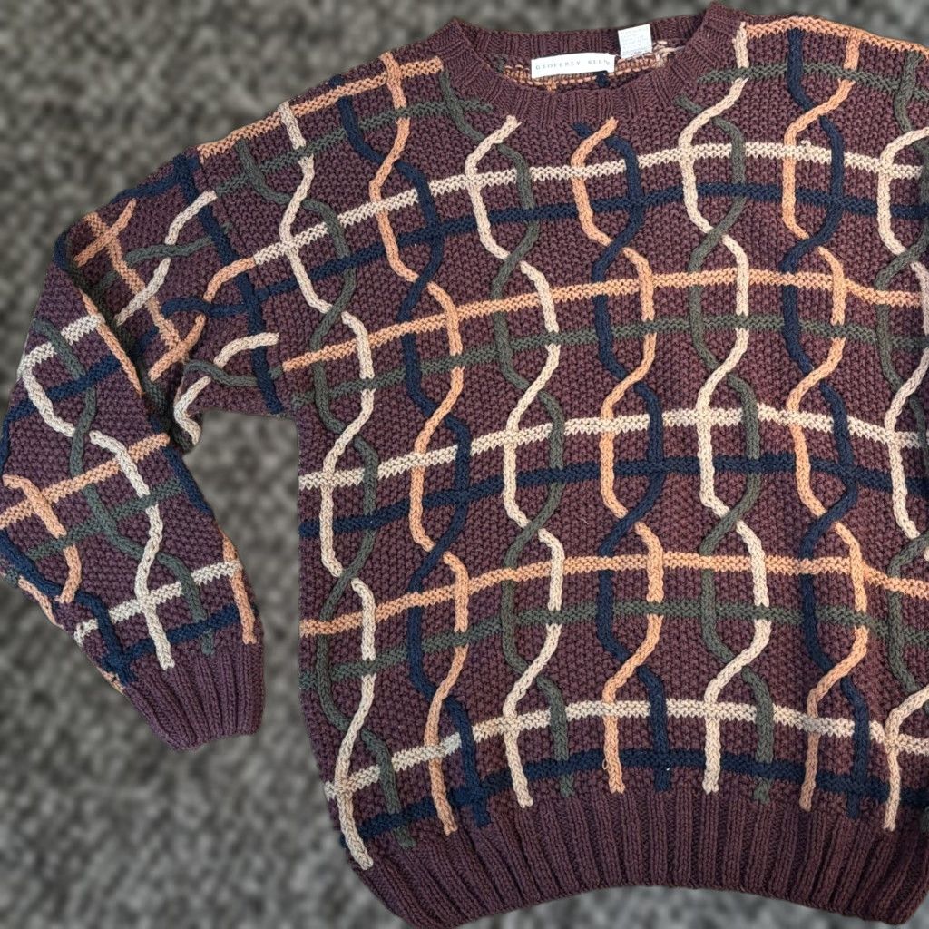 Geoffrey Beene VINTAGE Geoffrey Beene Sweater Mens Medium Burgundy Geometric 3D Knit Grandpa Size US M / EU 48-50 / 2 - 1 Thumbnail
