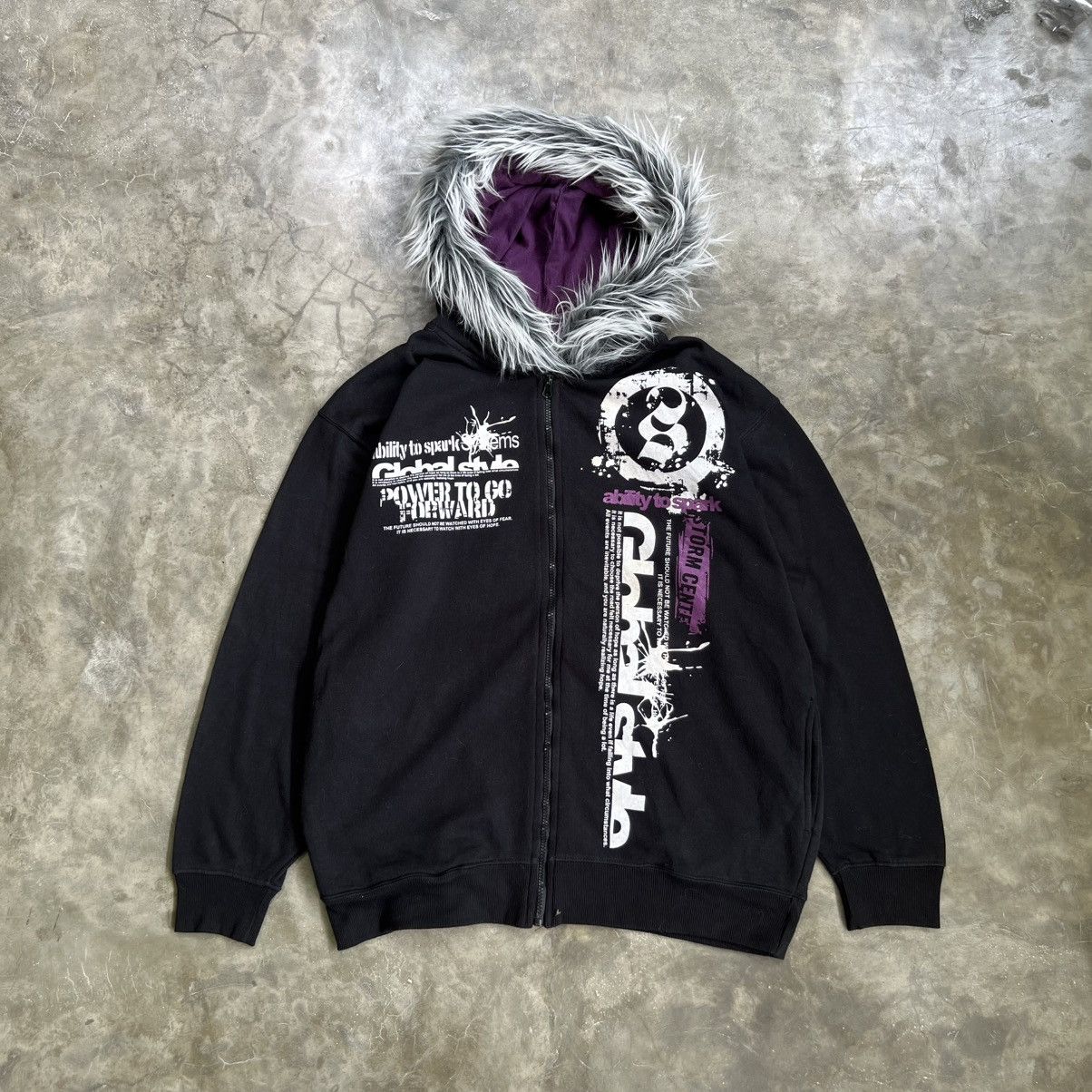 KMRii 2000s Time Step Vkei Style Poem Fur Zip Hoodie Size US XL / EU 56 / 4 - 1 Thumbnail