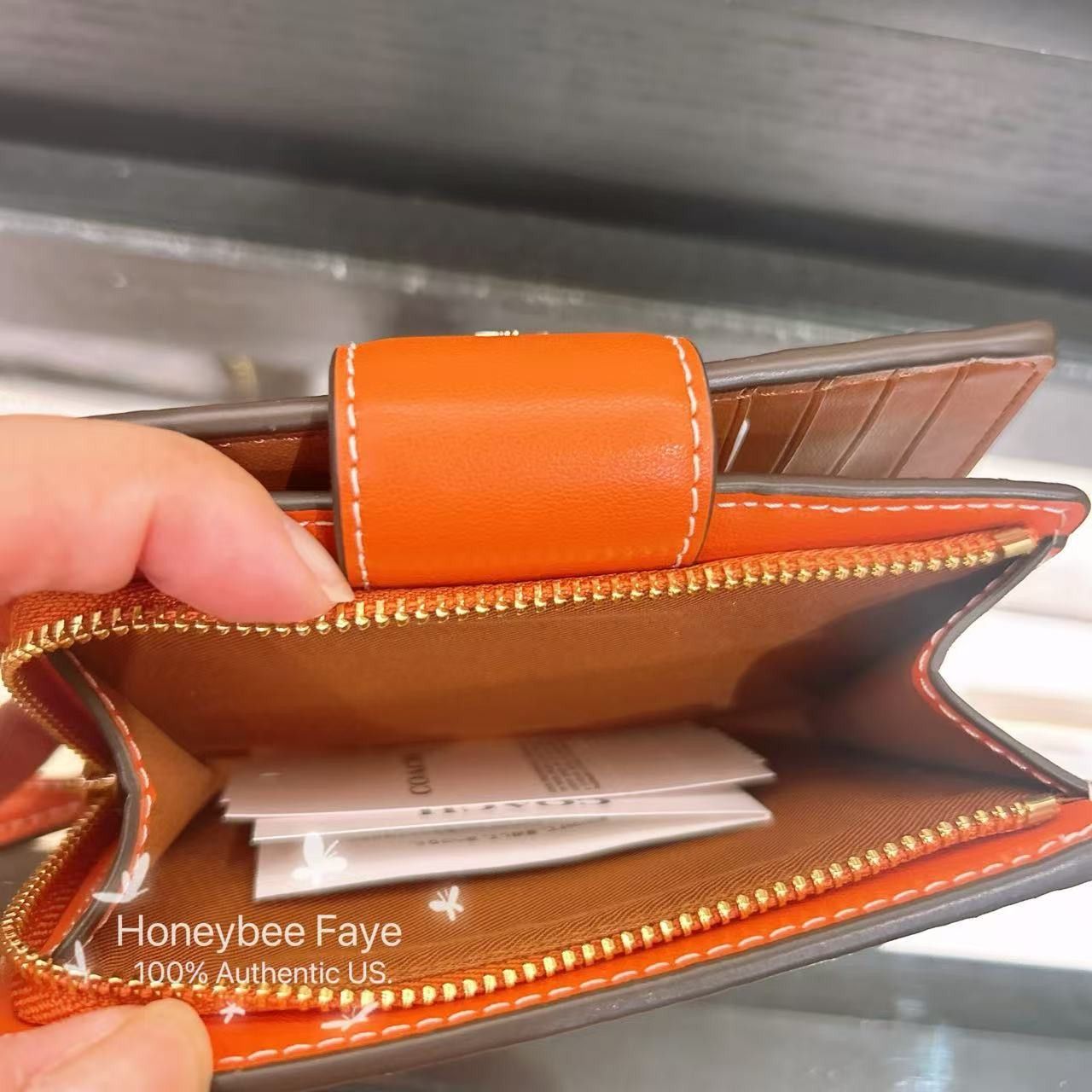 Medium Corner Zip Wallet With Orange Print CAP04
