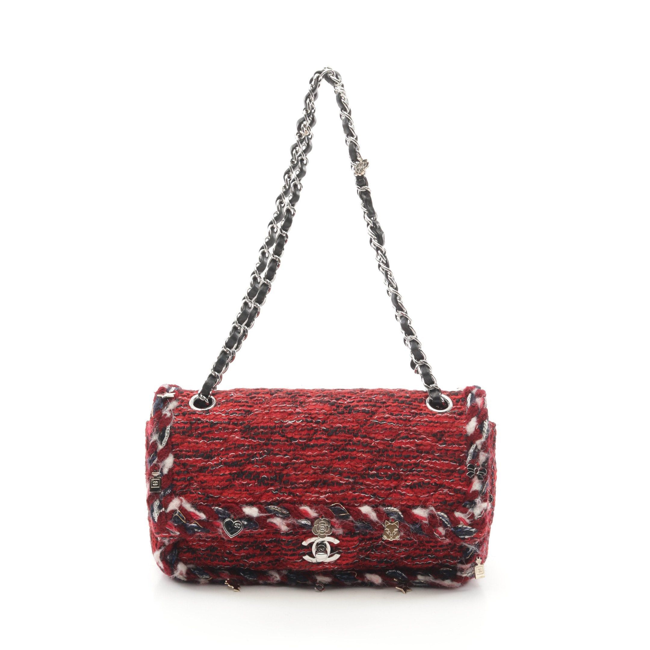 Chanel Chanel Matelasse Double Flap Chain Shoulder Bag Tweed Red Silver Hardware Size ONE SIZE - 1 Thumbnail