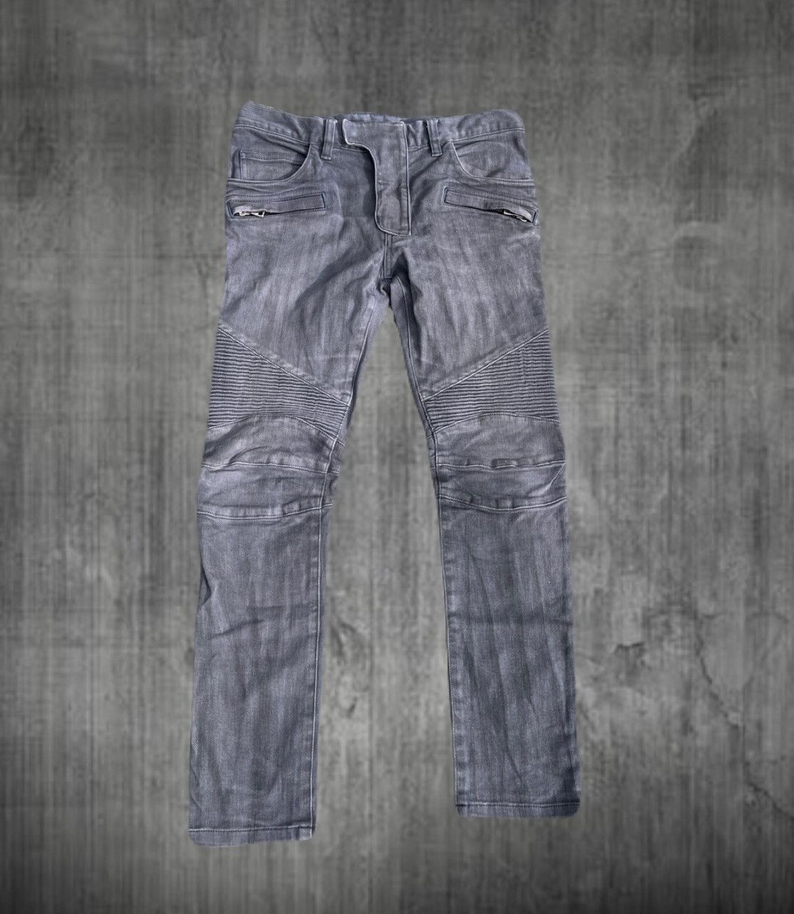 Balmain Biker Moto Zip Skinny Jeans Made in Japan