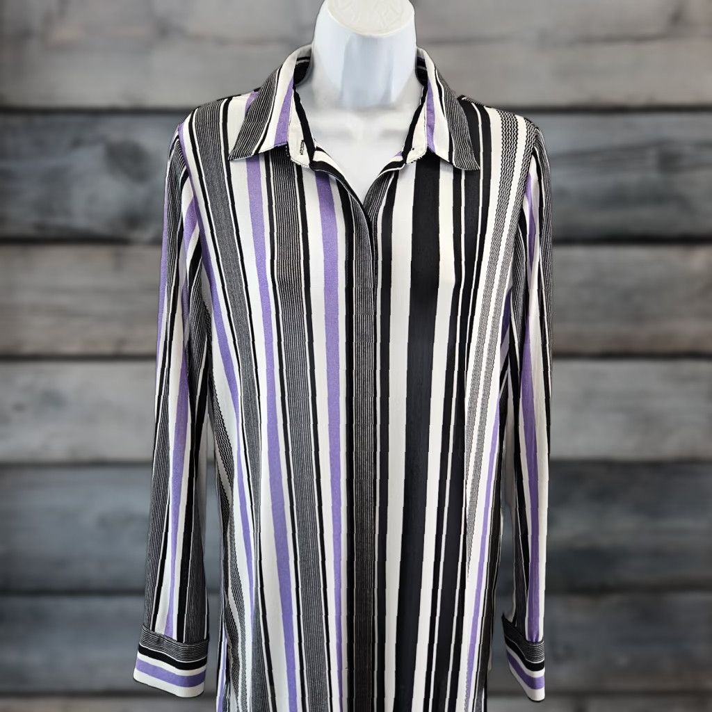 Vintage Chico's Travelers Button-Up Tunic Womens Small Purple Black Semi Sheer VINTAGE? Size S / US 4 / IT 40 - 1 Thumbnail