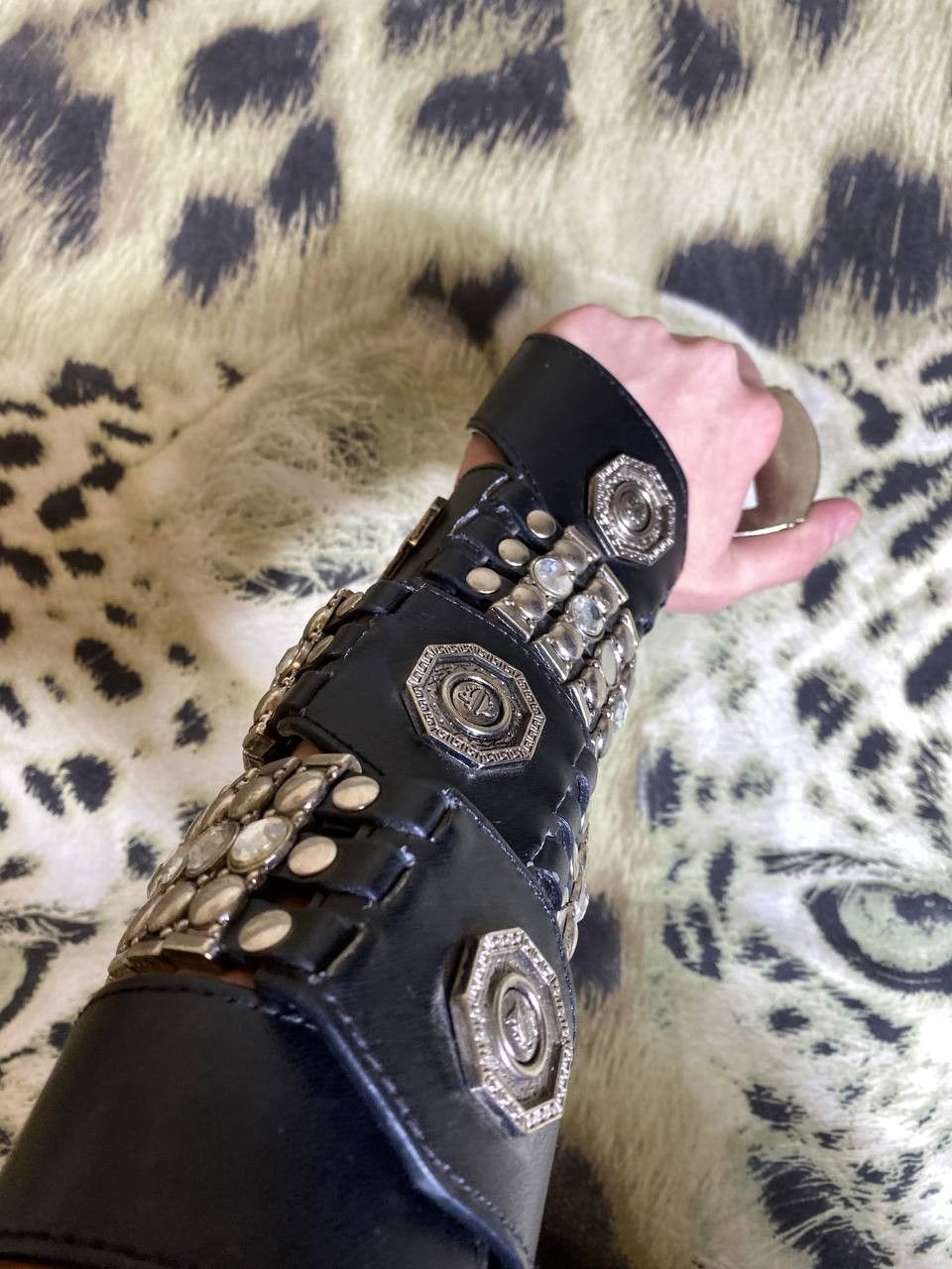 Japanese Brand × Vintage VINTAGE RHINESTONES BLACK LEATHER BELT BB SIMON STYLE Size ONE SIZE - 4 Thumbnail