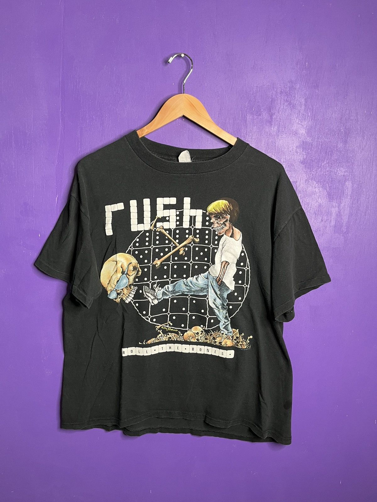 image of Band Tees x Tour Tee Vintage 1991 Rush Roll The Bones Tour T-Shirt in Black, Men's (Size Large)