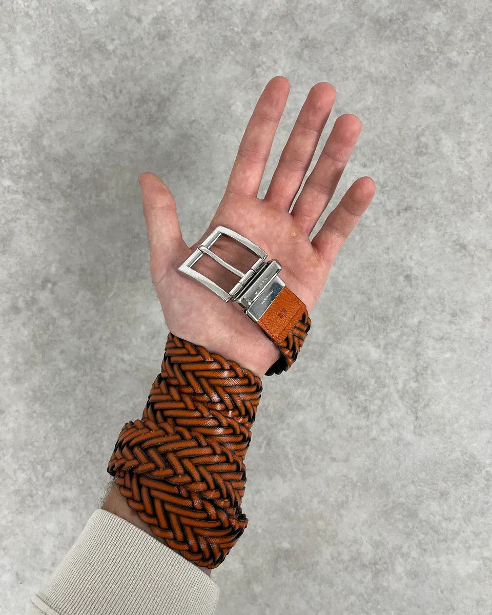 Prada Prada Reversible Navy & Orange Woven Premium Leather Belt Size ONE SIZE - 1 Thumbnail