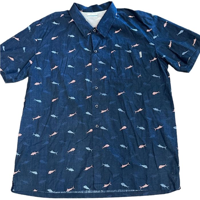 Columbia Columbia PFG Mens XXL Vented Fishing Shirt Navy Fish