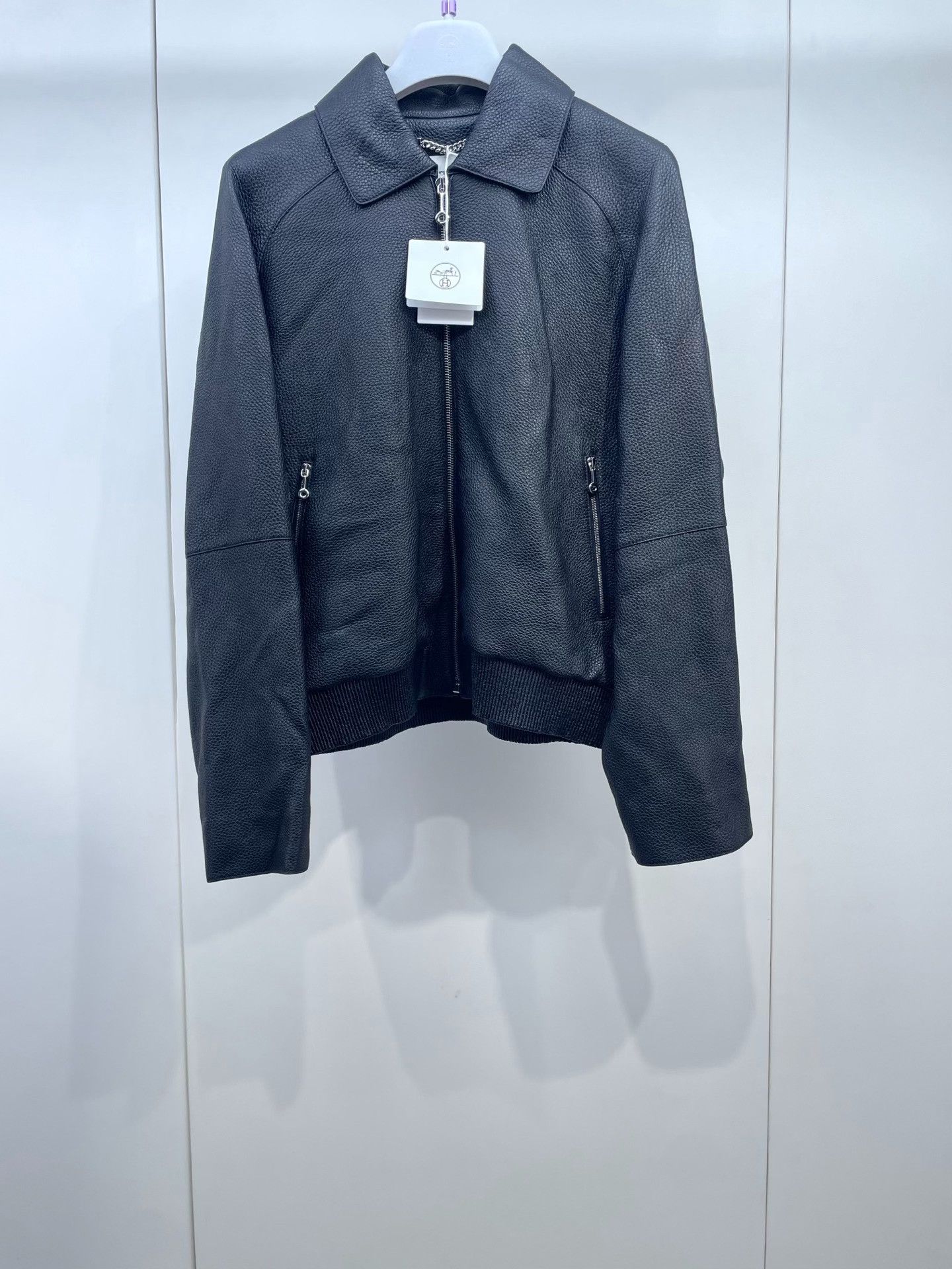 Hermes Hermès Black Leather Lapel Zip Jacket Size S / US 4 / IT 40 - 1 Thumbnail