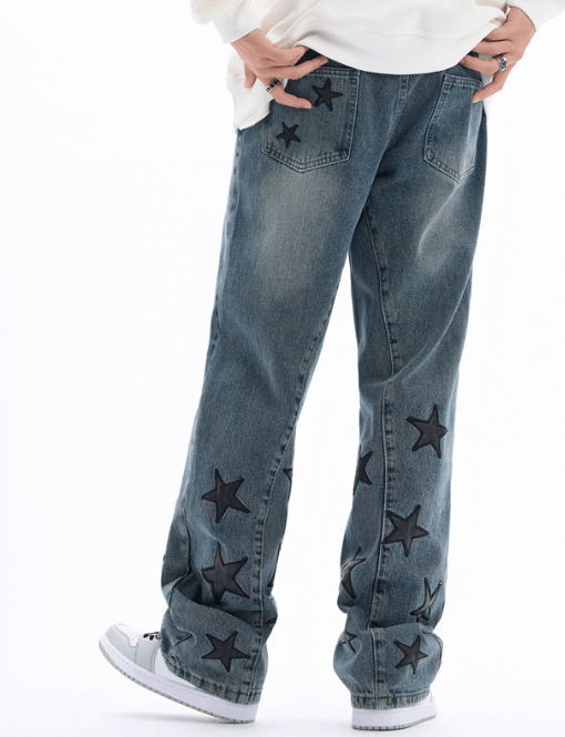 Japanese Brand Star-patterned washed street hiphop straight casual jeans Size US 32 / EU 48 - 4 Thumbnail