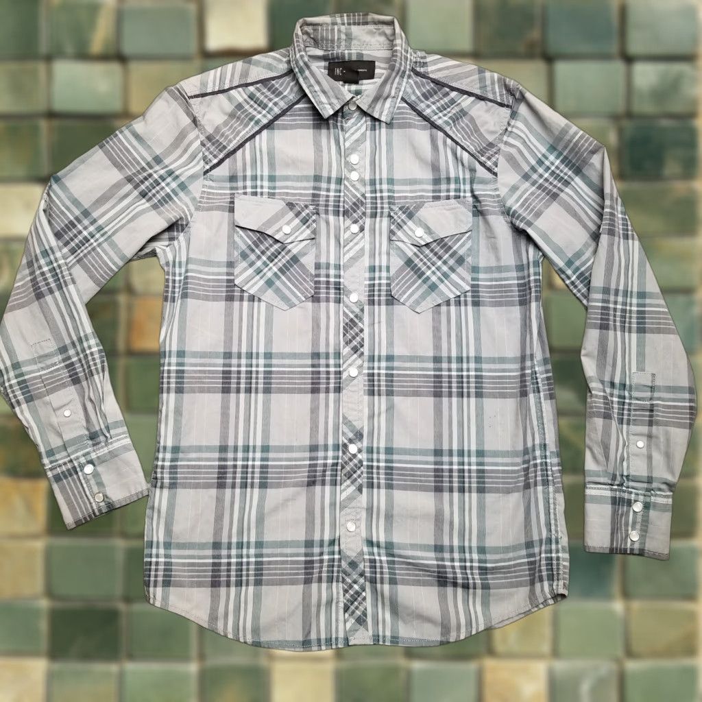 Vintage VINTAGE INC International Concepts Shirt Mens S Teal Plaid Pearl Snap Western Casual Size US S / EU 44-46 / 1 - 1 Thumbnail