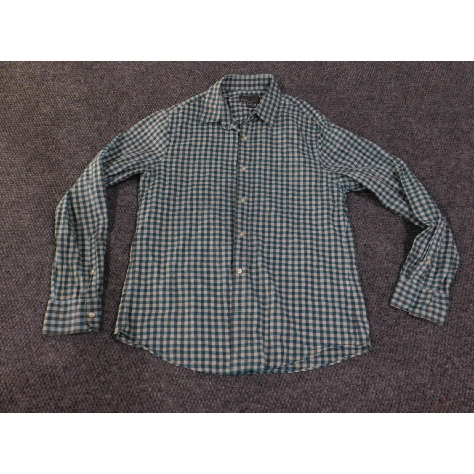 Vince Vince Shirt Mens Medium Blue Check Button-Up Long Sleeve Cotton Collared Casual Size US M / EU 48-50 / 2 - 2 Thumbnail