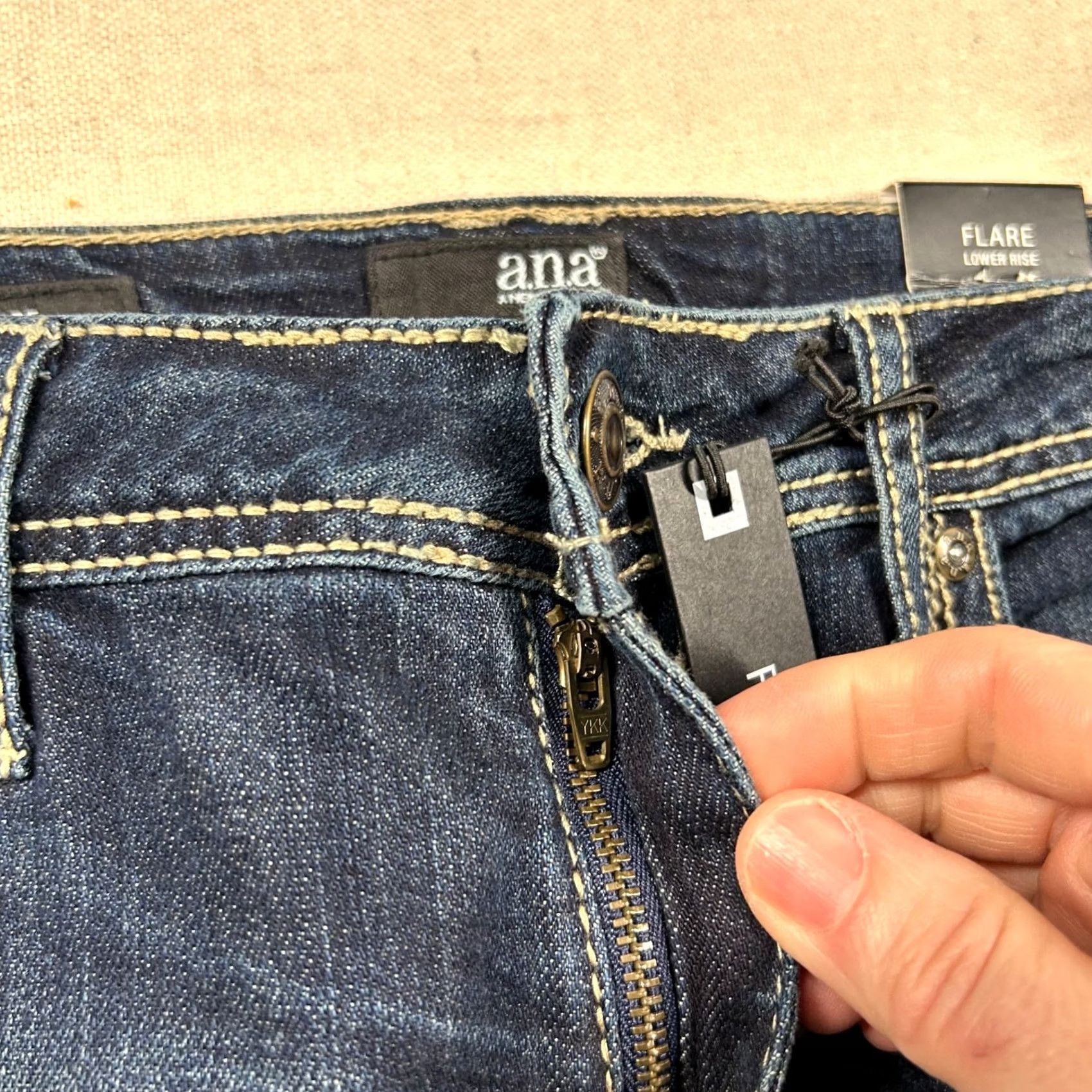 Bell a.n.a Jeans Womens 14 Flare Lower Rise Bell Bottom Contrast Stitch Y2K Western Size 36" / US 14 / IT 50 - 4 Thumbnail