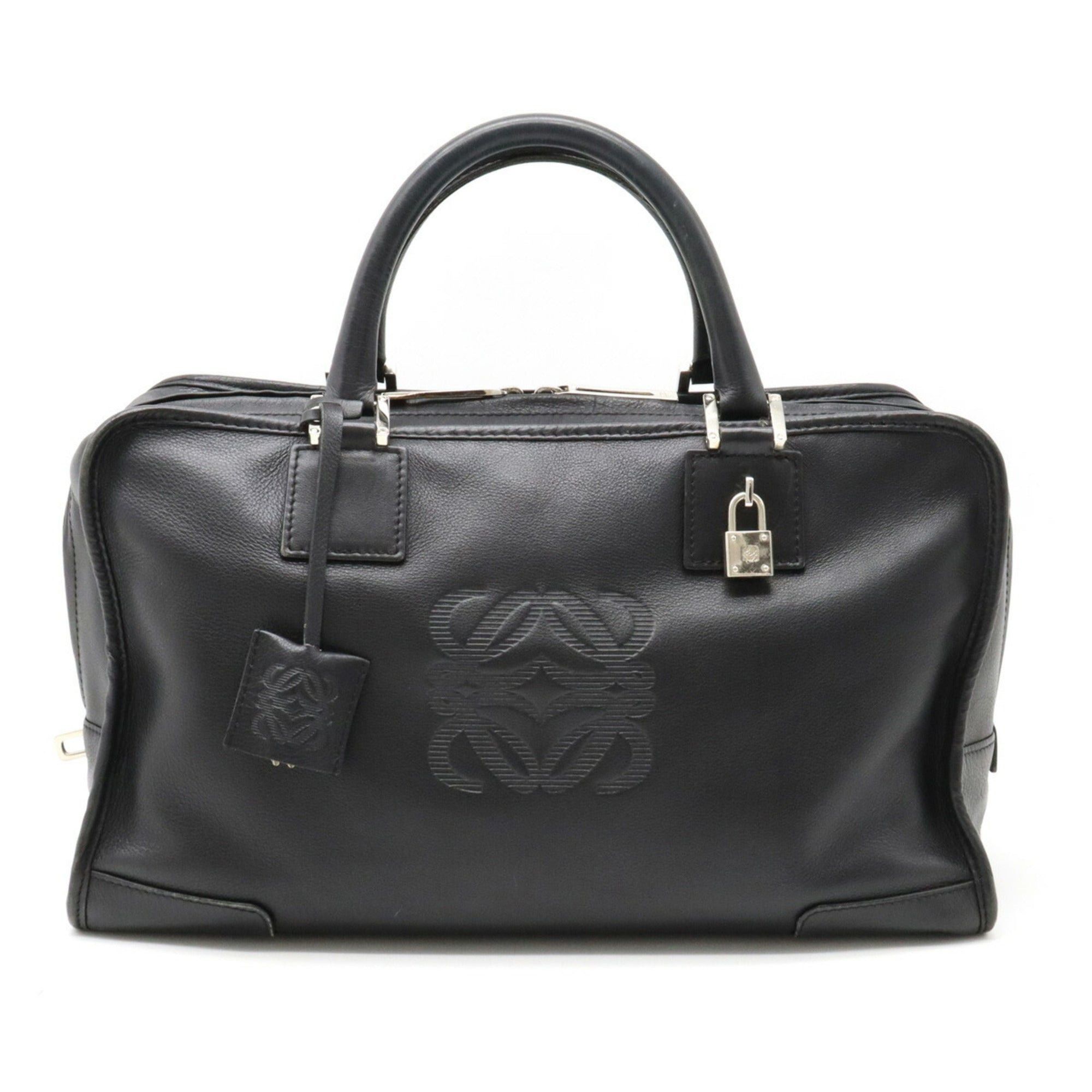 image of Loewe Amazona 36 Anagram Handbag Boston Leather Black, Women's