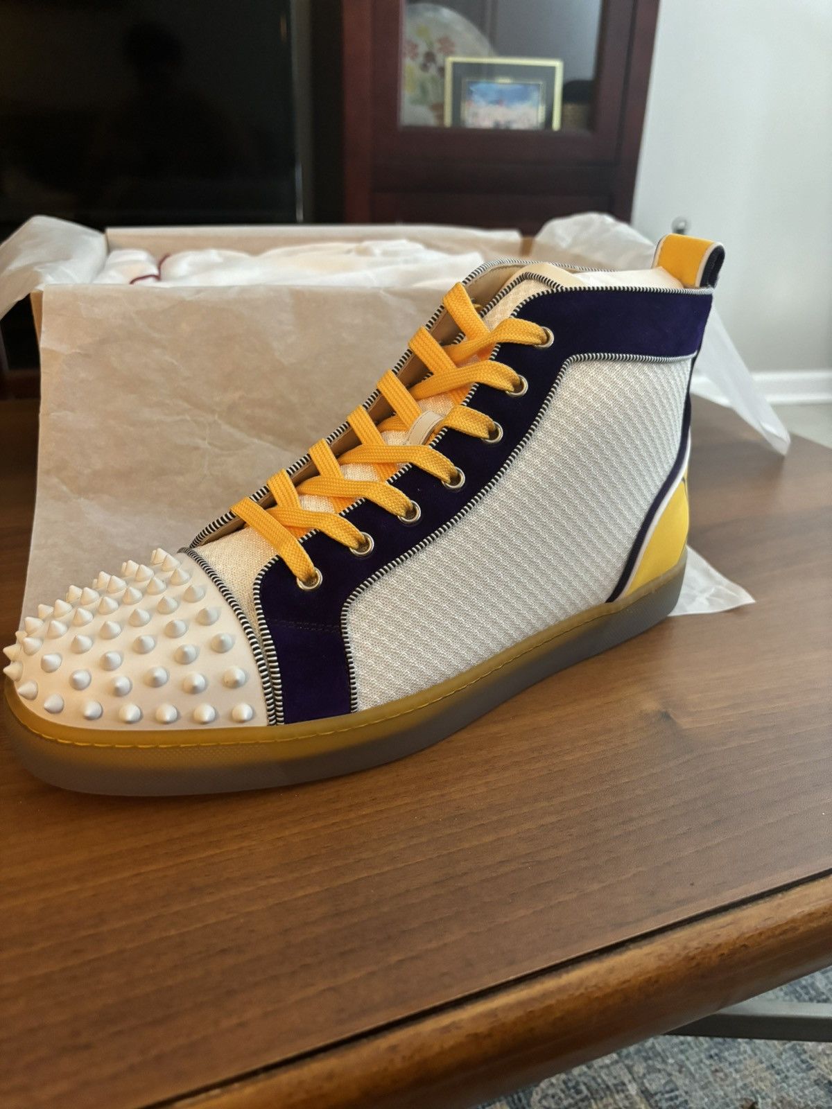 Christian Louboutin Christian Louboutin Fun Lou Spikes Flat “Laker” Size US 12.5 / EU 45-46 - 1 Thumbnail