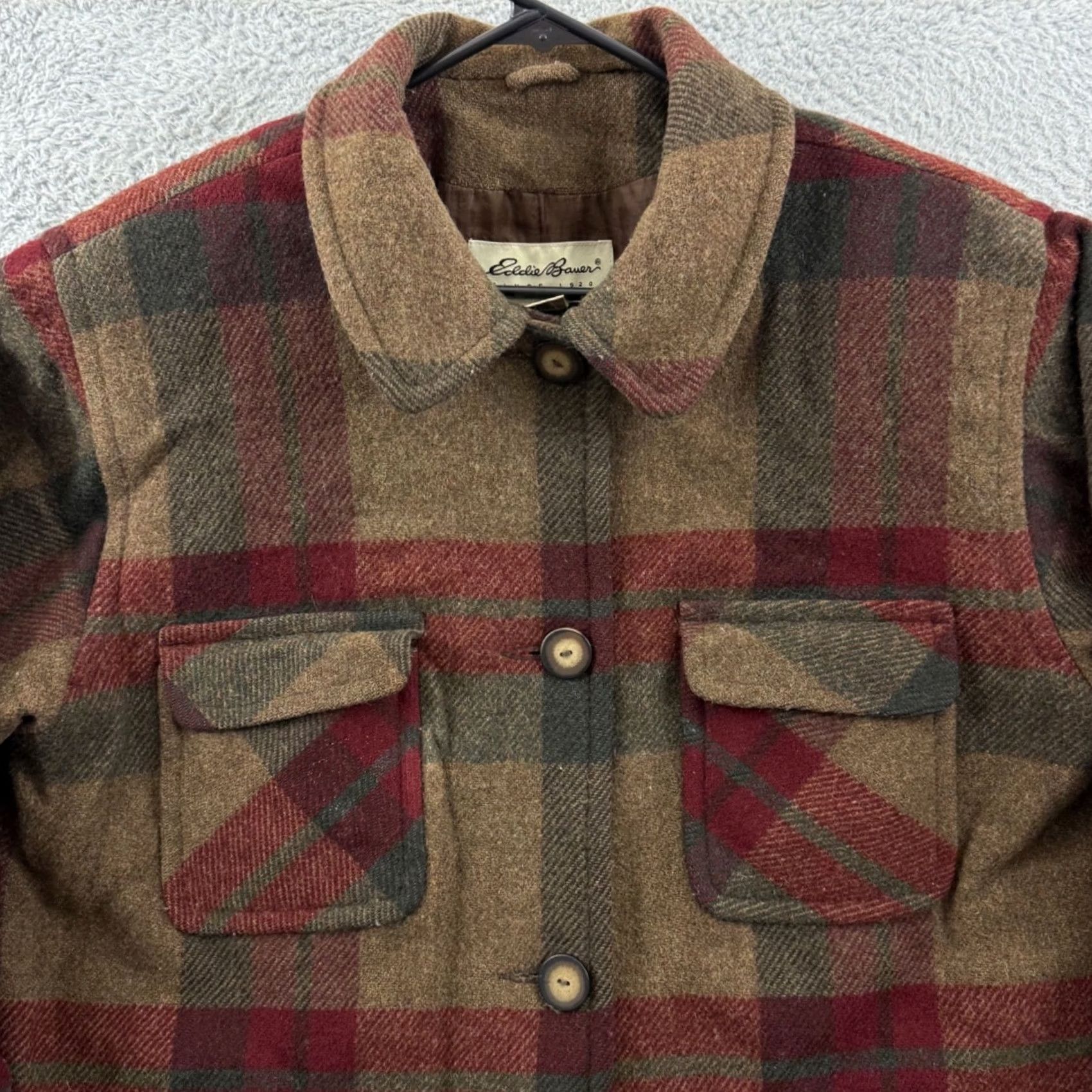 Eddie Bauer VINTAGE Eddie Bauer Jacket Womens Large Brown Wool Plaid Button Barn Chore Coat Size L / US 10 / IT 46 - 3 Thumbnail