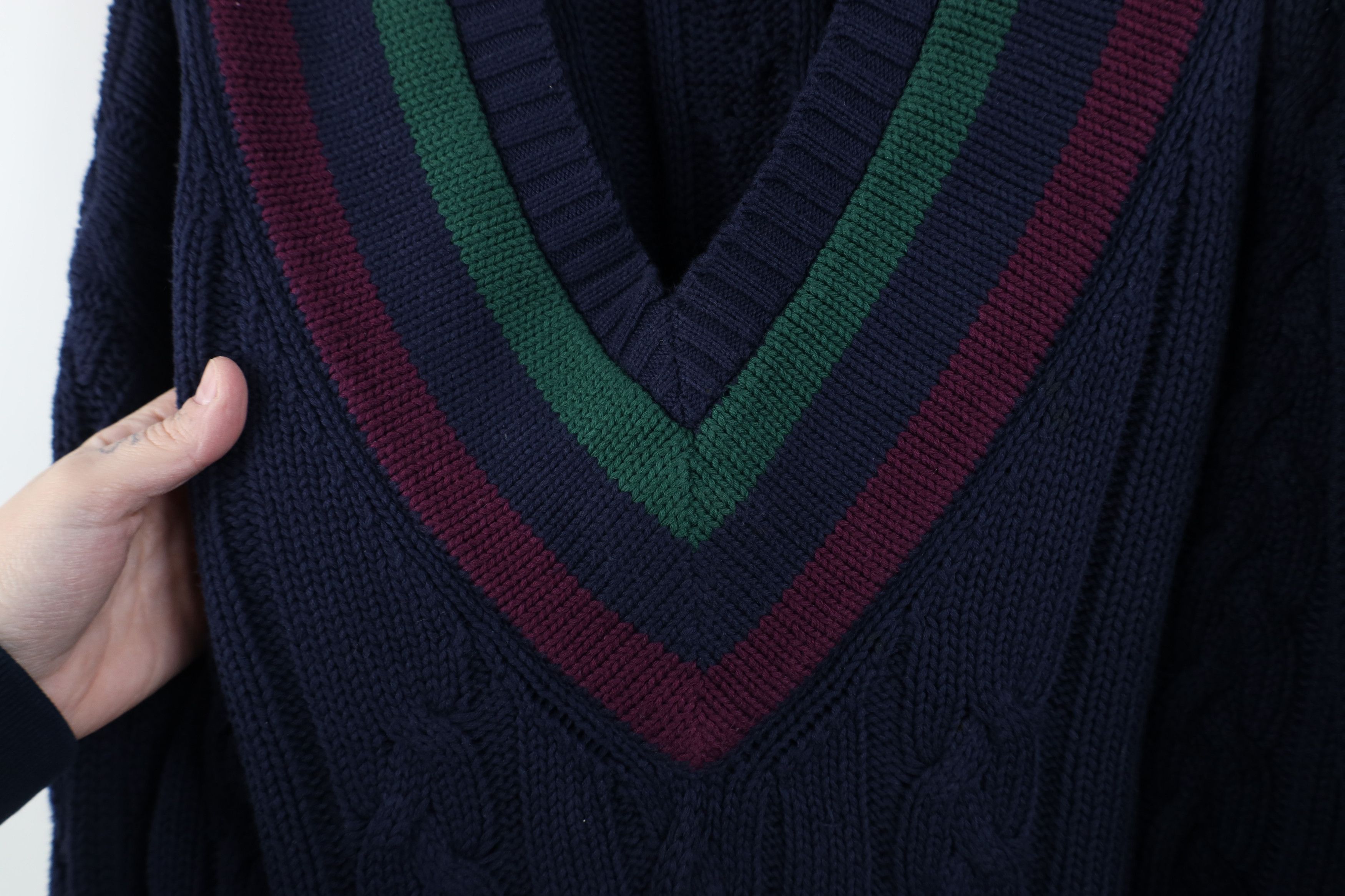 Vintage Vintage 90s Dapper Heavy Chunky Cable Knit V-Neck Sweater Size US L / EU 52-54 / 3 - 7 Thumbnail