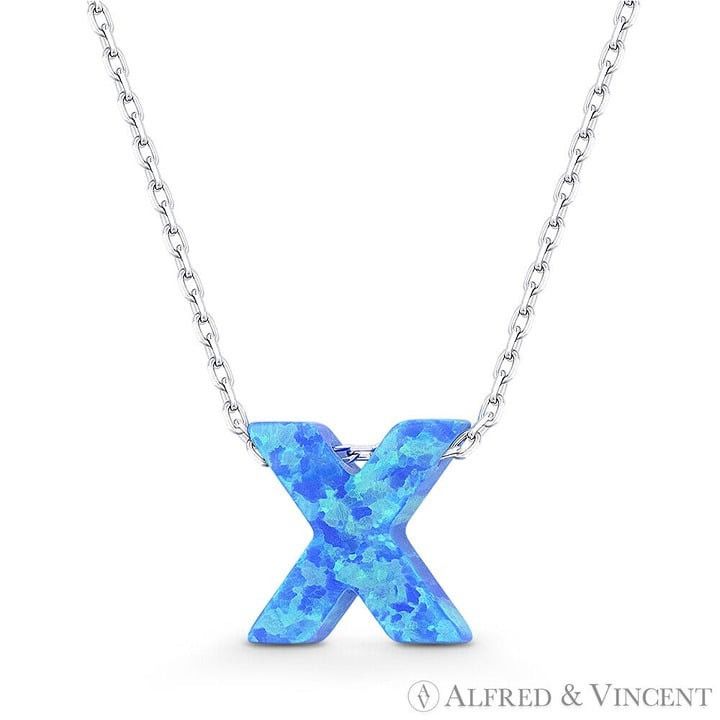 Other Blue Lab Opal Initial "X" Pendant Anchor Chain Necklace Size ONE SIZE - 1 Preview