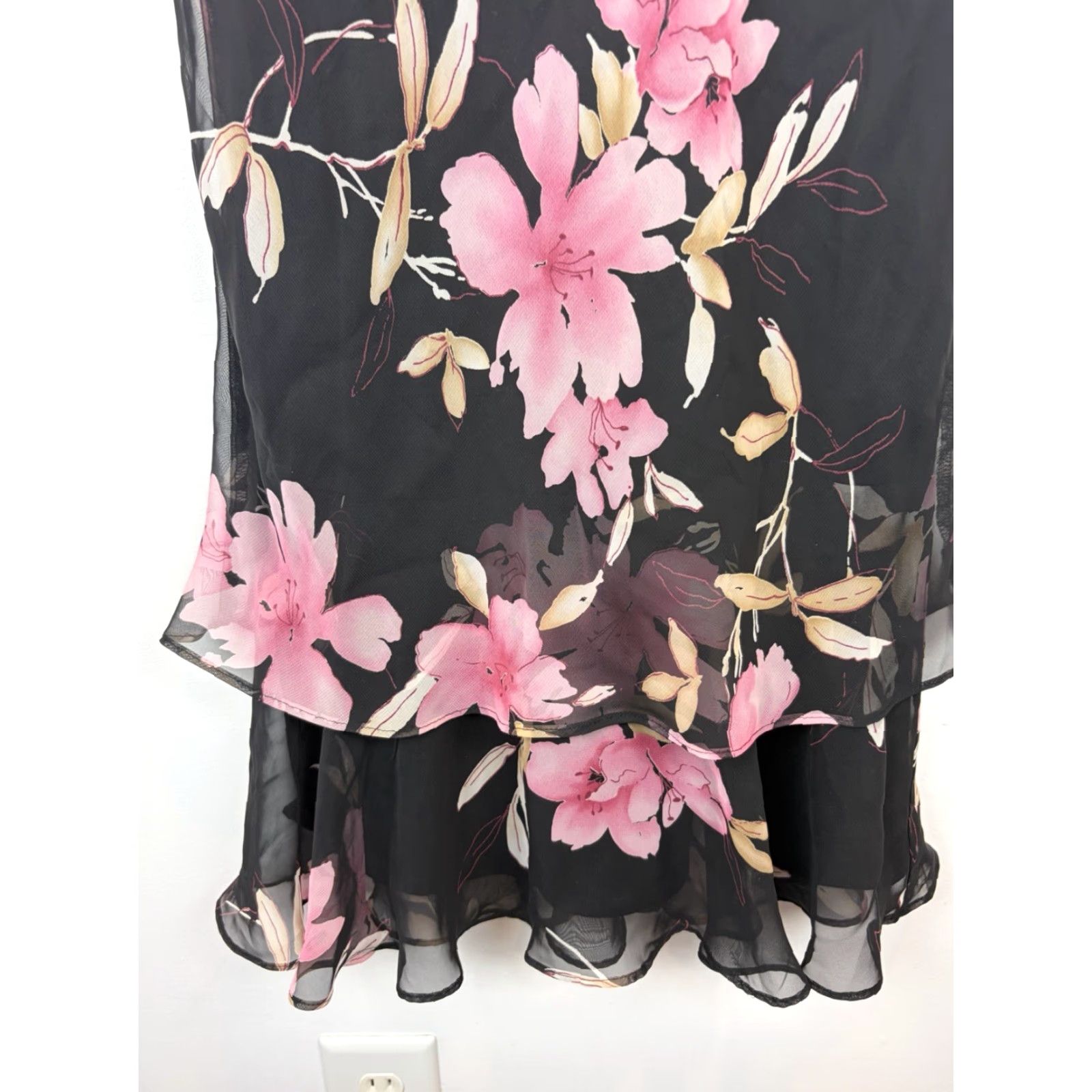 Vintage VINTAGE Y2K WHIMSIGOTH Dress Womens S Black Floral Midi Ruffle Chiffon 90s Gothic Grunge Romantic JBS Size S / US 4 / IT 40 - 3 Thumbnail