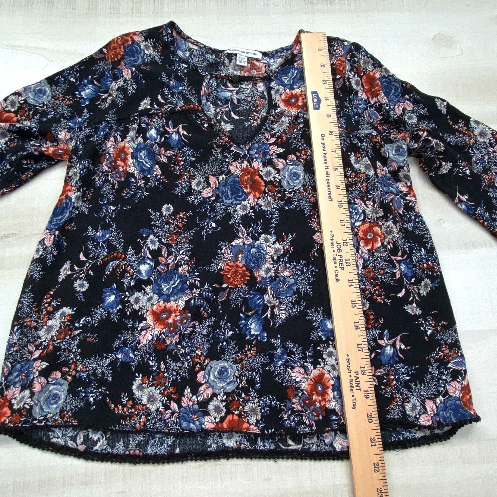 American Eagle Outfitters American Eagle Womens Boho Floral Blouse XS Black Flowy Keyhole Top Size XS / US 0-2 / IT 36-38 - 5 Thumbnail