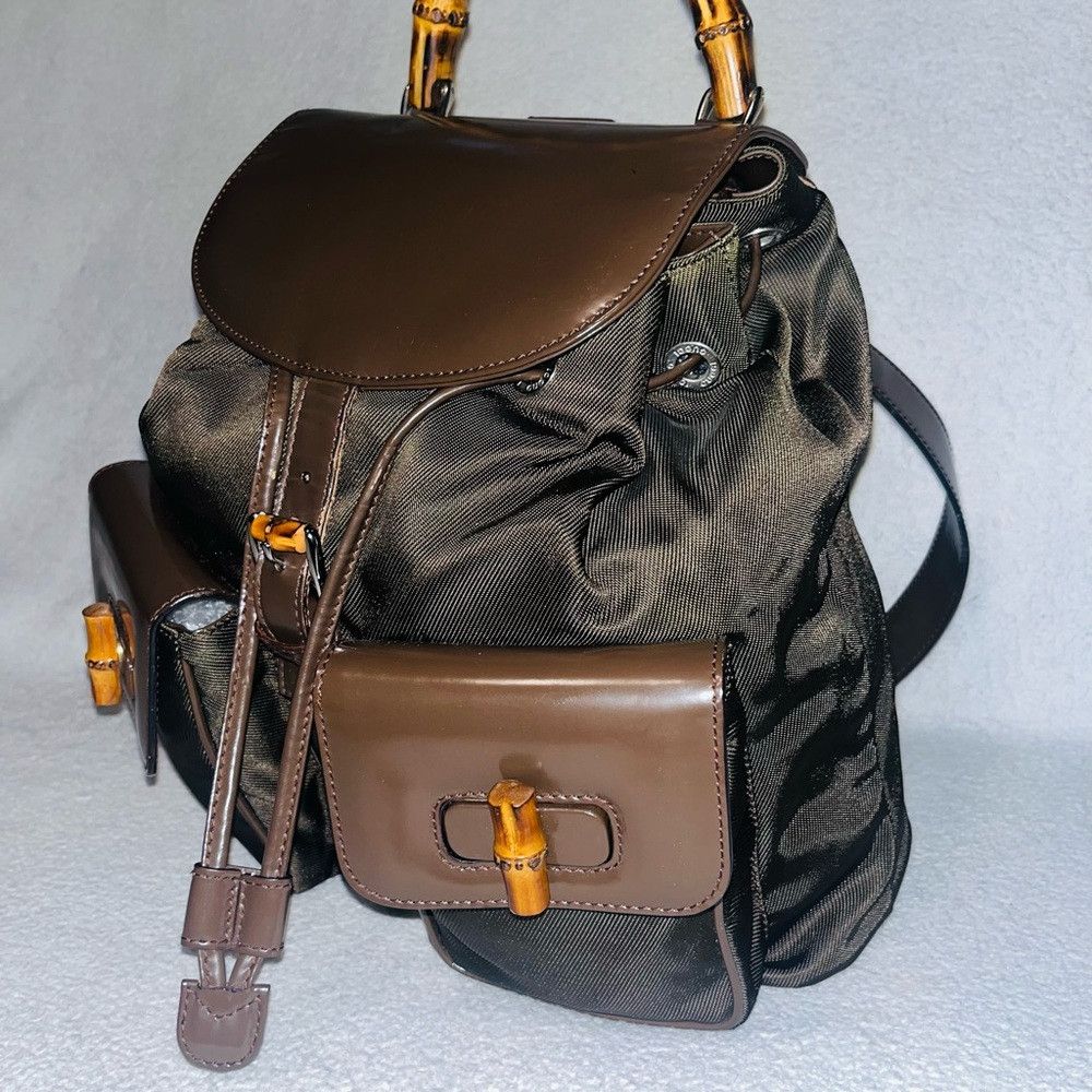 Gucci Gucci 2 Way Bamboo Chocolate Nylon/Patent Leather Backpack Size ONE SIZE - 6 Thumbnail