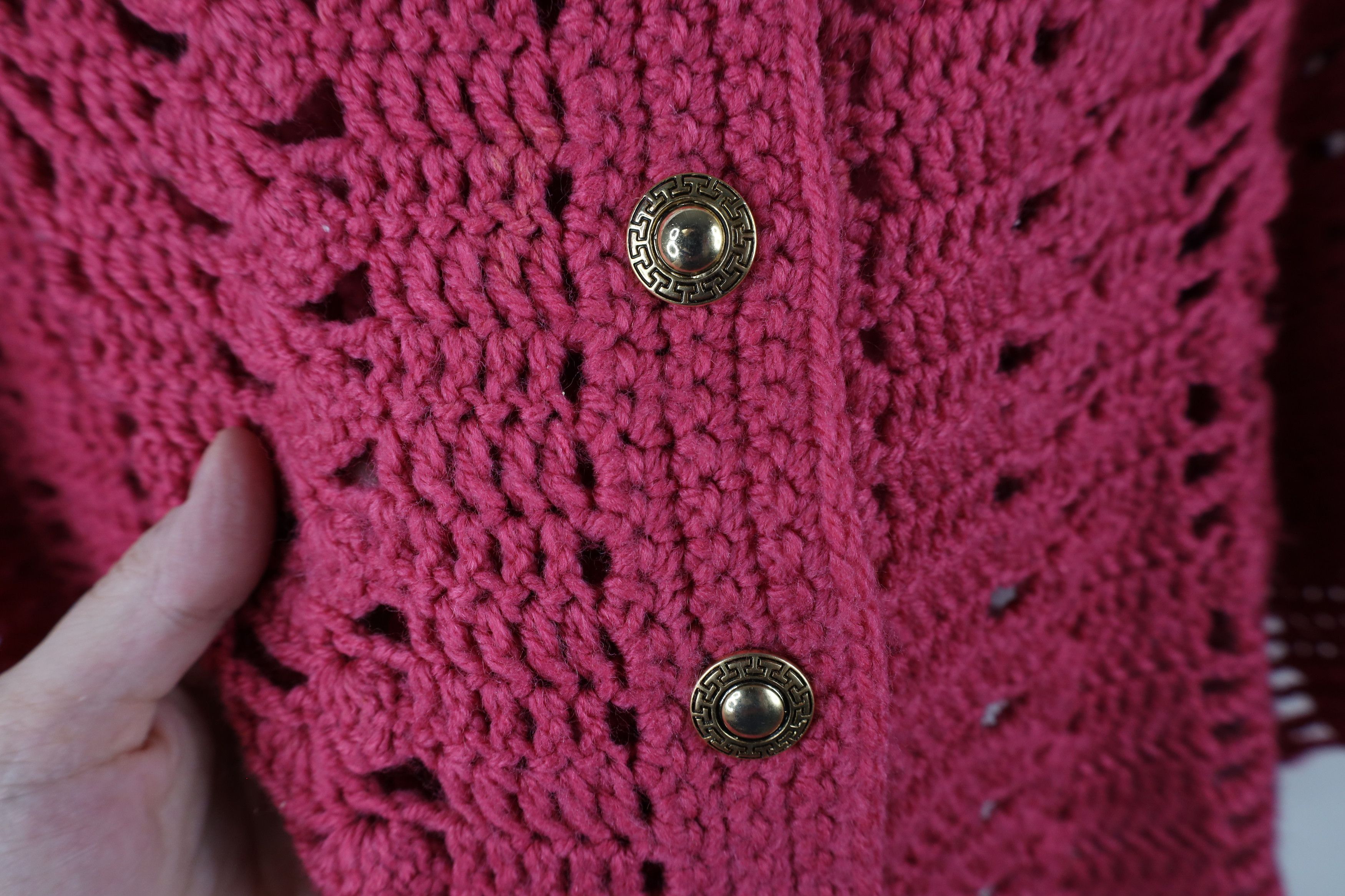 Vintage Vintage 50s 60s Streetwear Crochet Sweater Cape Poncho Pink Size ONE SIZE - 4 Thumbnail