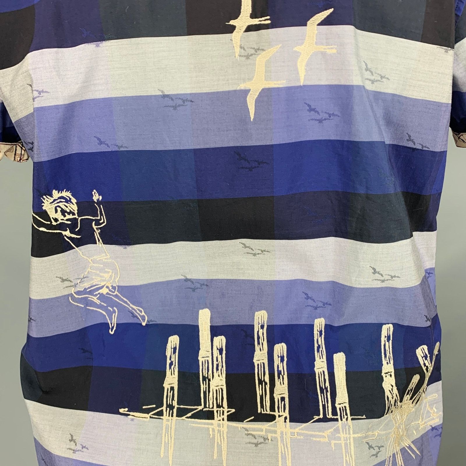 Robert Graham Size L Blue Black Grey Stripe Cotton Short Sleeve Shirt Size US L / EU 52-54 / 3 - 6 Thumbnail
