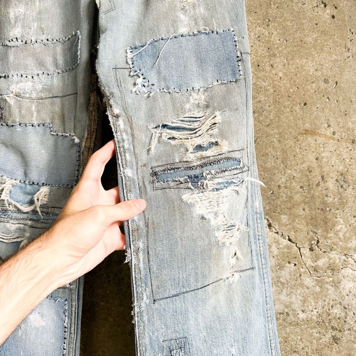 Vintage 70’s THRASHED Vintage Boro Flag Repair Patchwork Flare Denim Size US 33 - 7 Thumbnail