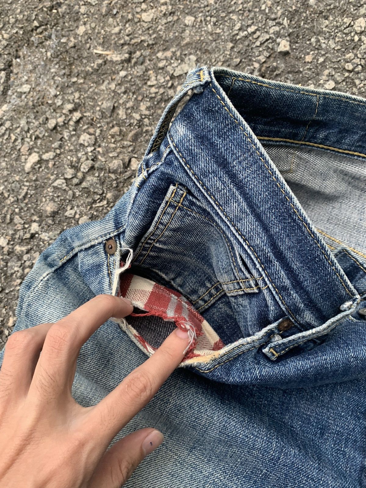 Jean × Kamakura Kamakura Red Button Fly Japanese Selvedge Distressed Denim🎌 Size US 33 - 17 Thumbnail