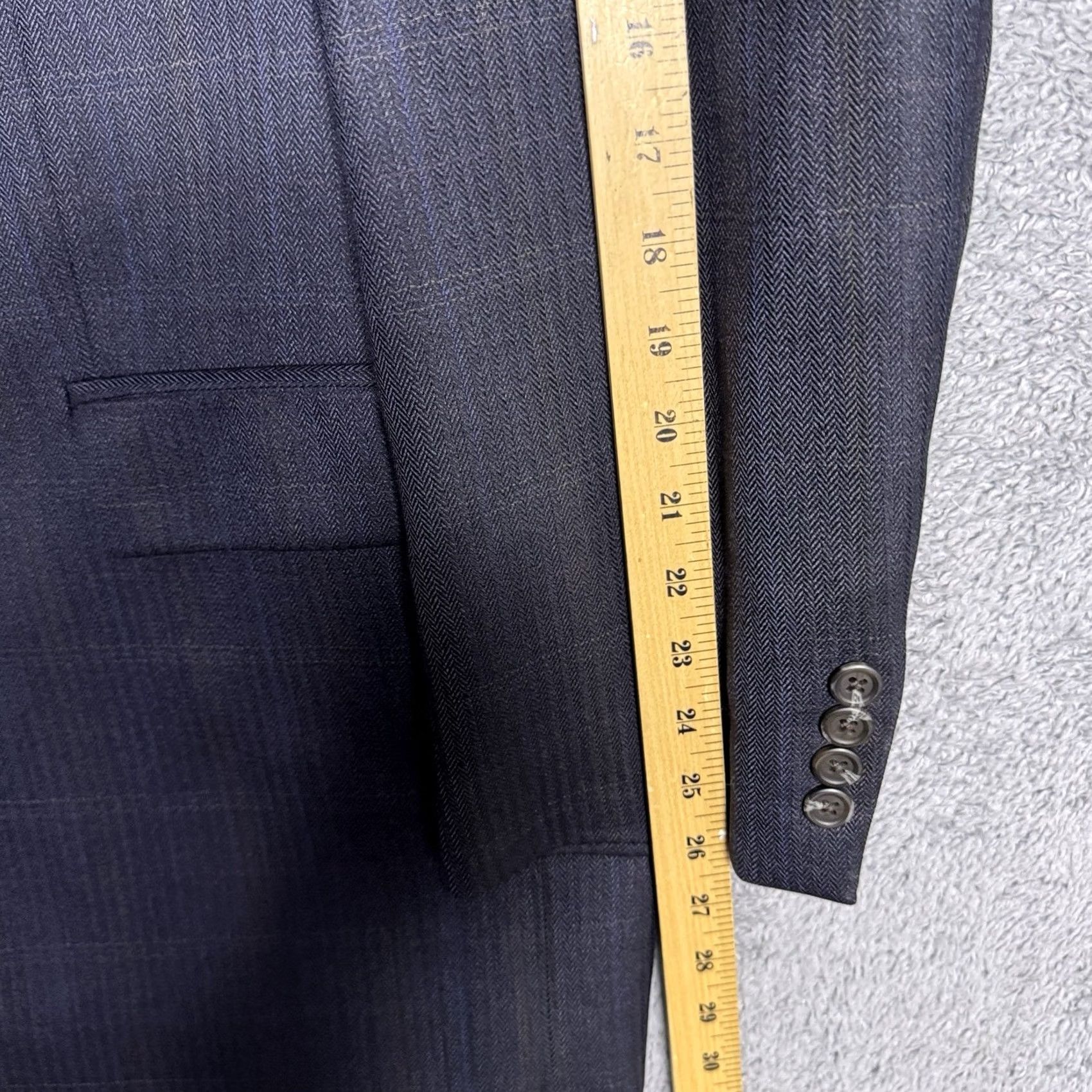 Ralph Lauren VINTAGE Ralph Lauren Blazer Men 44L Pure New Wool Suit Jacket Windowpane Herringbone Blue Wool) Size 44R - 4 Thumbnail