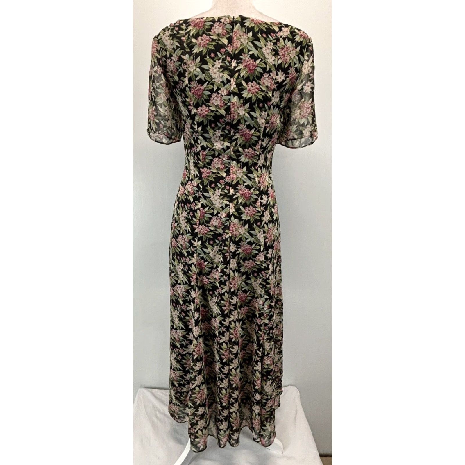 Holt Renfrew VINTAGE Cynthia Rowley x Holt Renfrew Floral Midi Dress Women's 6 Black Prairie Cottagecore 1980s US Mens/Womens Size M / US 6-8 / IT 42-44 - 3 Thumbnail