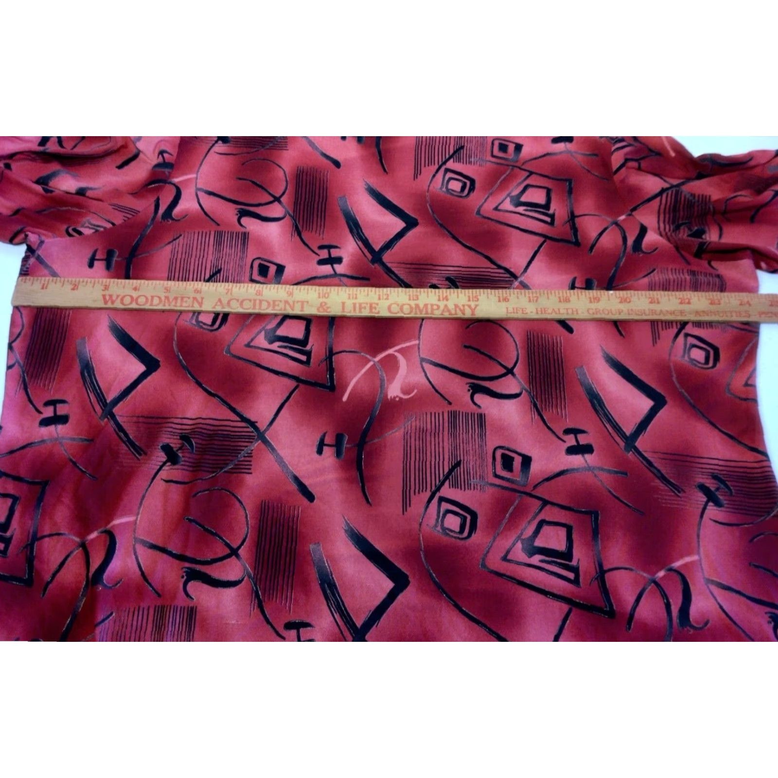 4SDESIGNS VINTAGE Abstract MKM Designs Shirt 2XL Plus Size Tunic Red Fultter Sleeve Gold Flaws Size XXL / US 16-18 / IT 52-54 - 3 Thumbnail