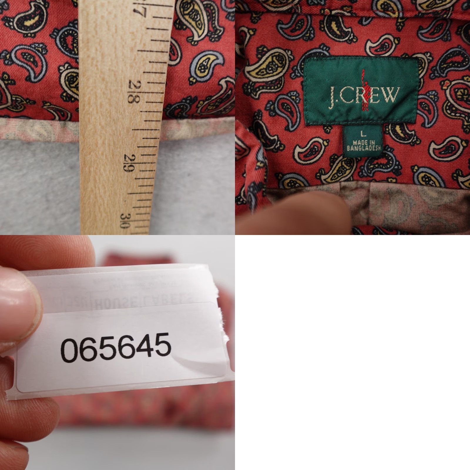 J.Crew VINTAGE J.CREW Shirt Mens Large Red Paisley Print Button-Down Oarsman Retro Long Sleeve Size US L / EU 52-54 / 3 - 8 Thumbnail