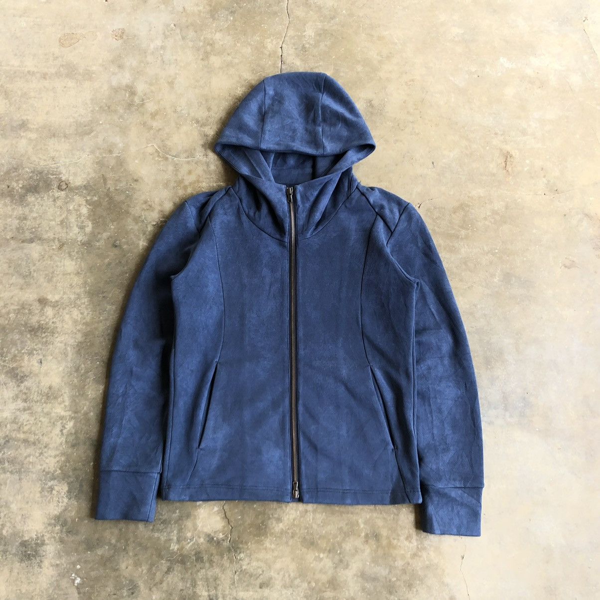 Tornado Mart Japan Faux Velvet Scuba Ziphoodie Jacket Navy