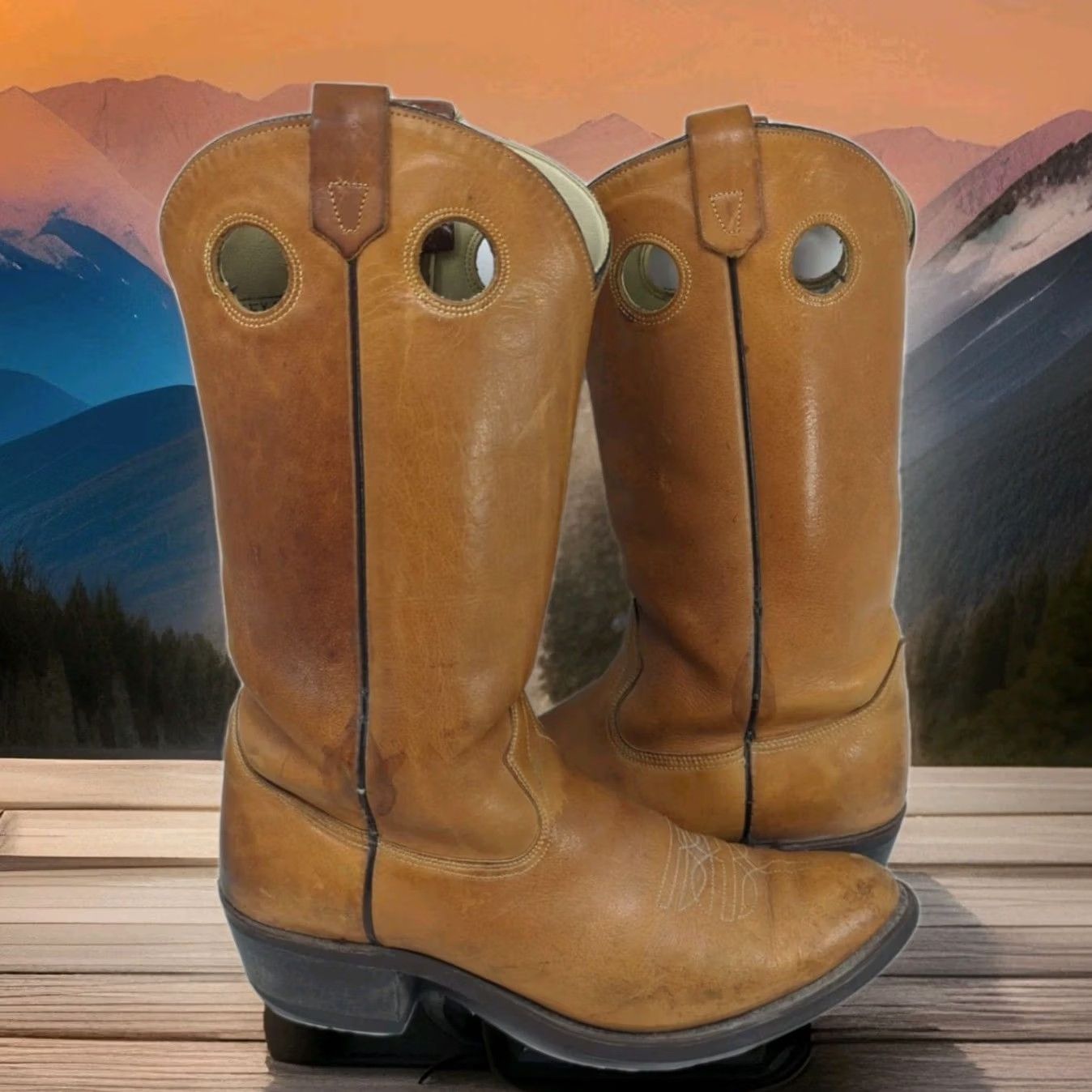 J Brand VINTAGE TEXAS BOOT COMPANY Cowboy Boots Mens 11 Tan Brown Leather Western Avonite Size US 11 / EU 44 - 2 Thumbnail