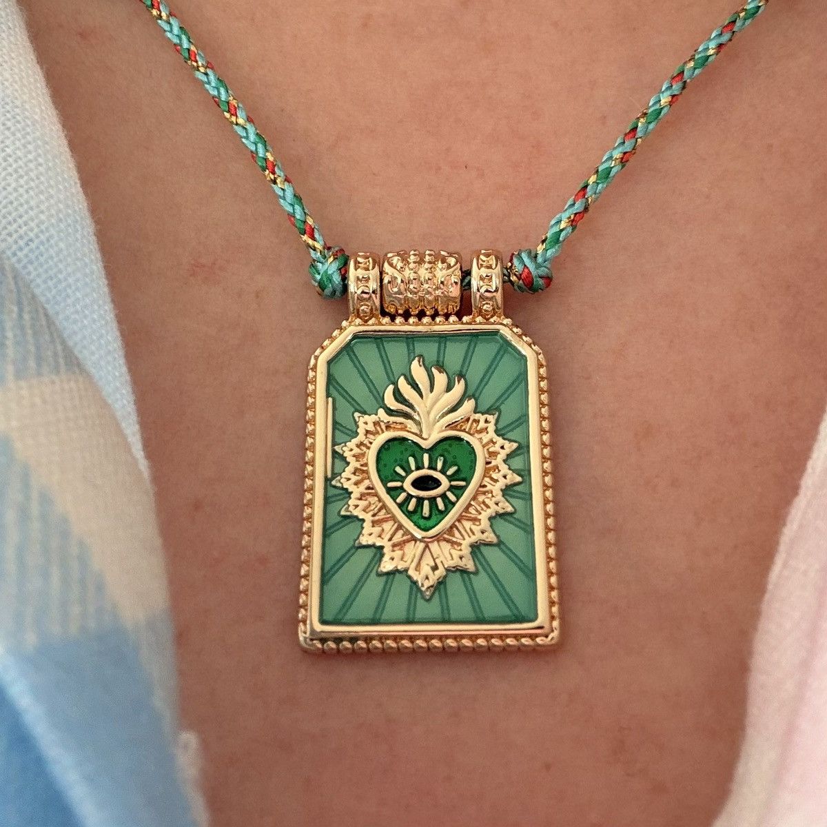 Other Sacred Heart Evil Eye Pendant Necklace – Green Enamel Size ONE SIZE - 1 Thumbnail