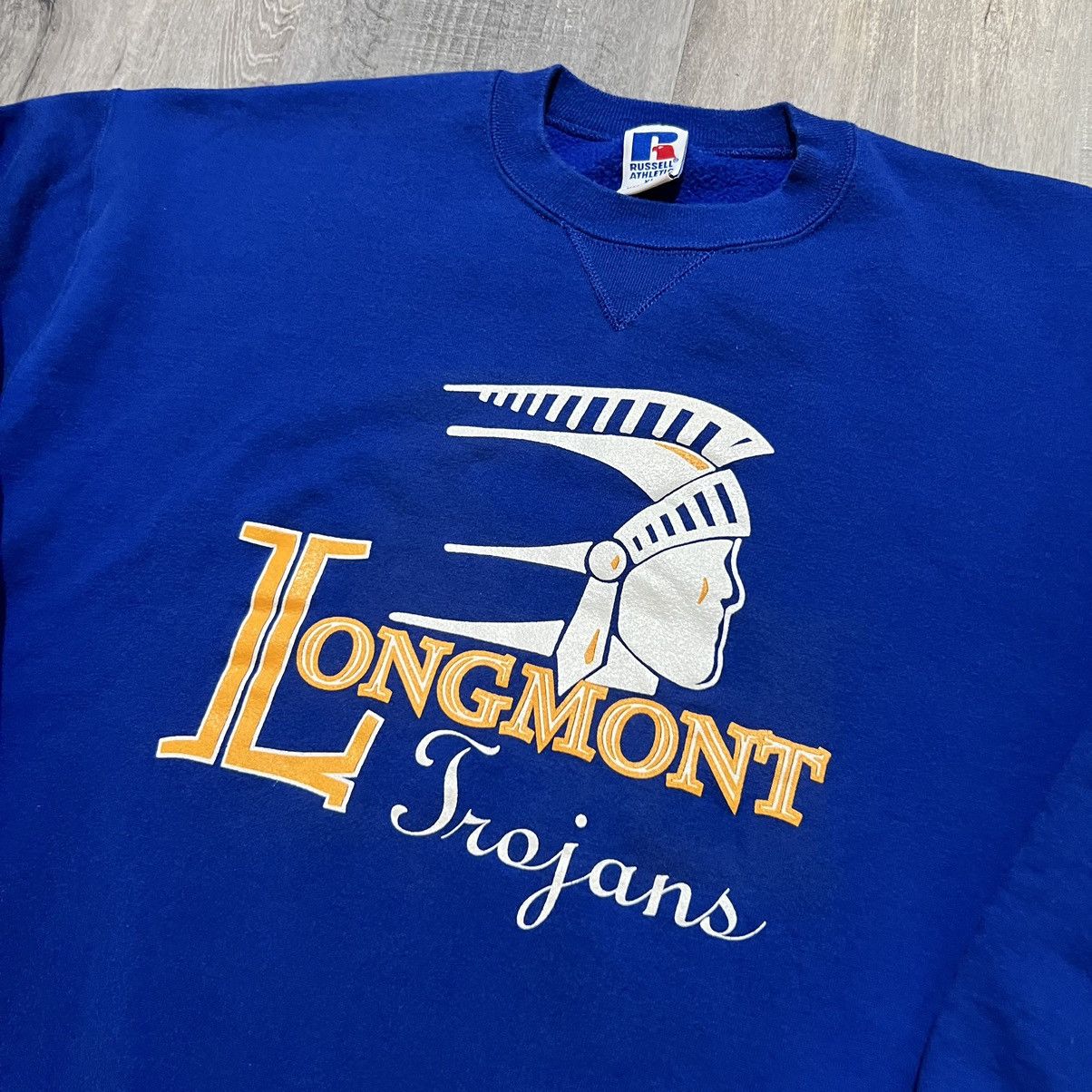 Russell Athletic × Vintage VTG Longmont Trojans Russell Athletic Crewneck Sweatshirt Size US XL / EU 56 / 4 - 2 Thumbnail