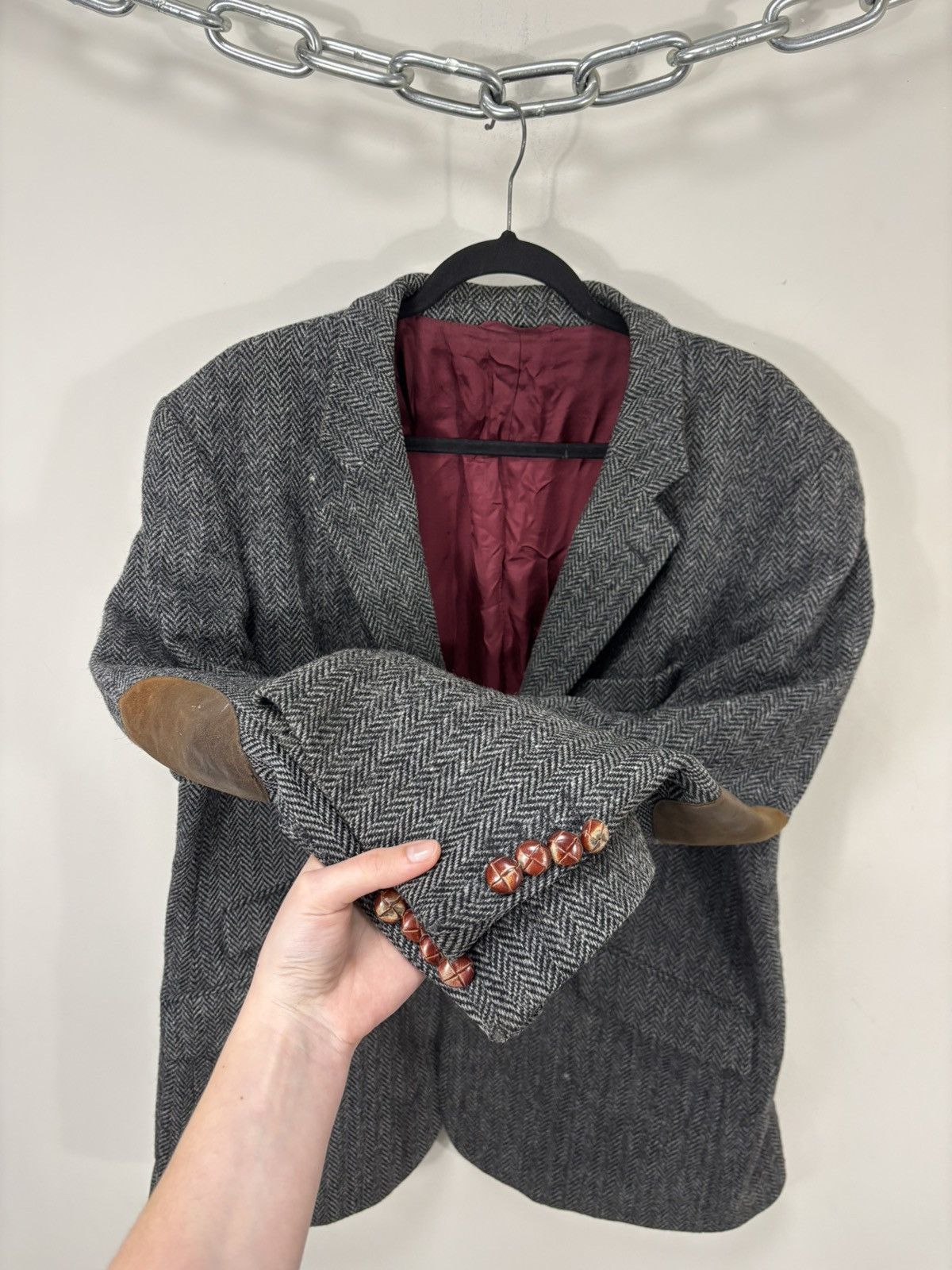 Harris Tweed Harris Tweed Vintage Men’s Herringbone Gray Tweed Jacket Size 46R - 10 Thumbnail