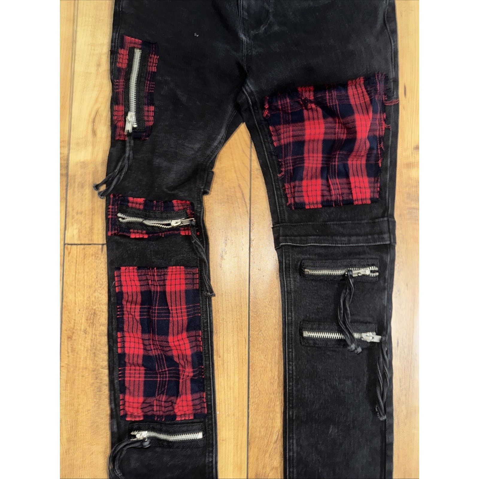 Hot Topic Hot Topic Stinger Plaid Patchwork Jeans Black Punk 28x32 Size US 28 / EU 44 - 2 Thumbnail