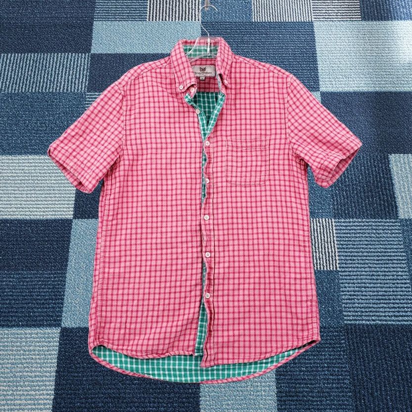 Vintage Hickey Freeman Shirt Mens S Small Button-Down Pink Check Short Sleeve Cotton Size US S / EU 44-46 / 1 - 1 Thumbnail