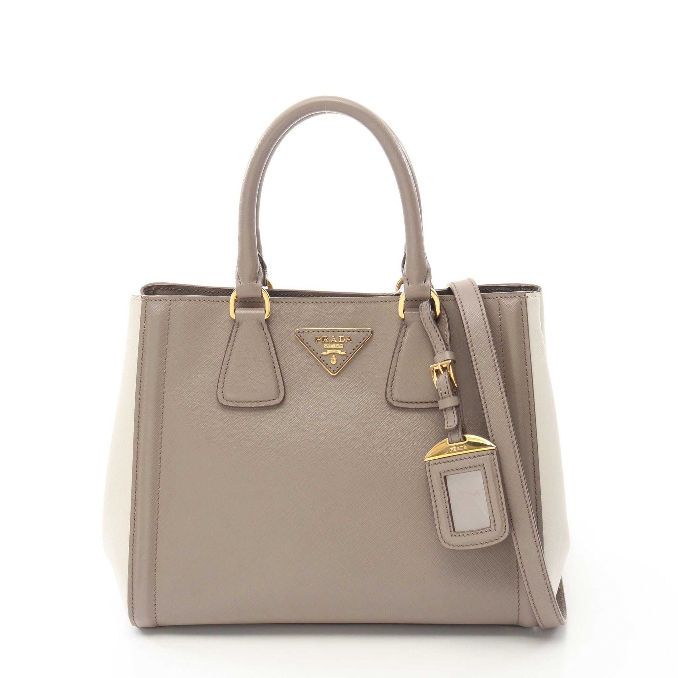 Prada Prada Saffiano Lux Galleria Handbag Leather Gray Beige White Size ONE SIZE - 1 Thumbnail
