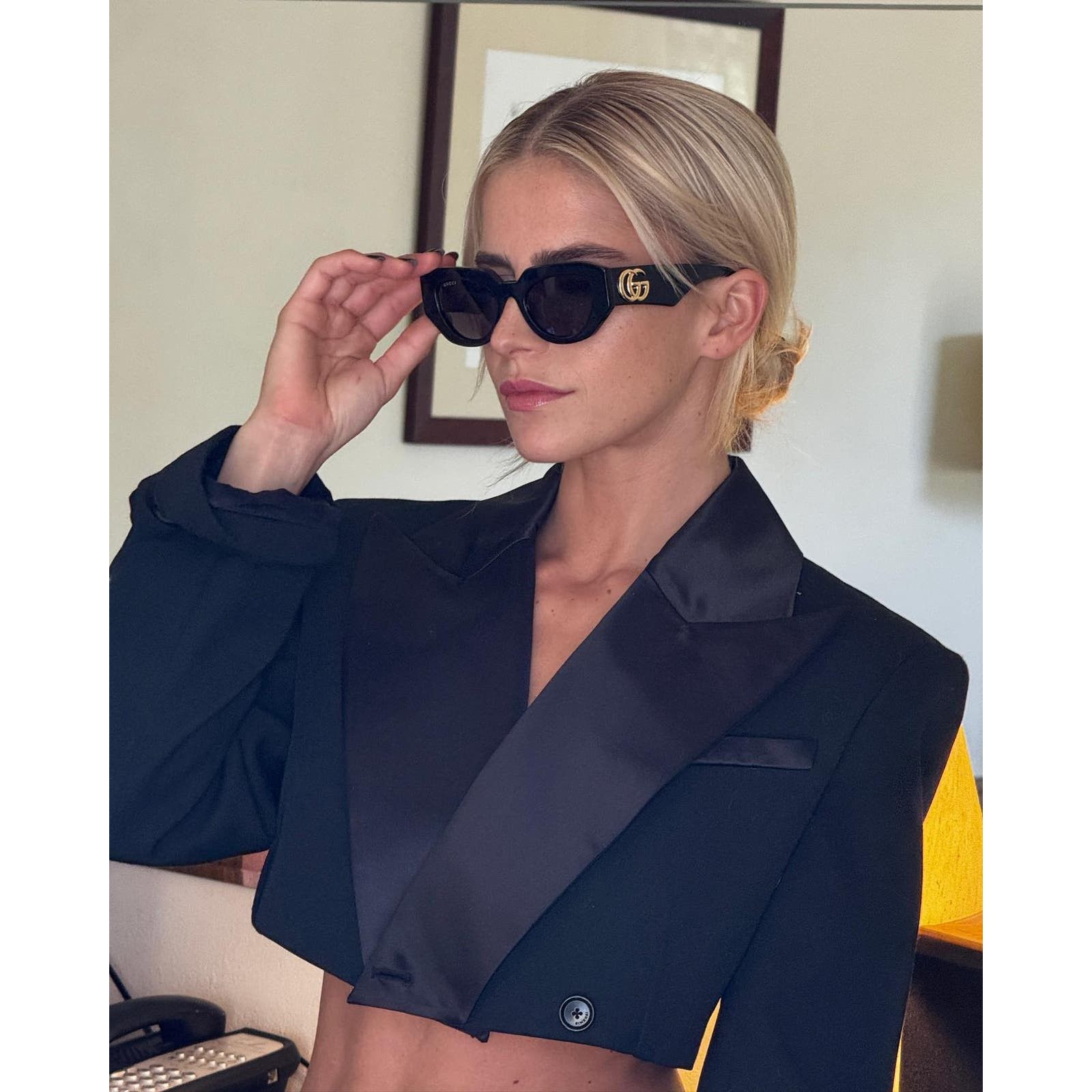 NEW Gucci GG1421S Black Thick Rim Marmont Cat Eye Sunglasses