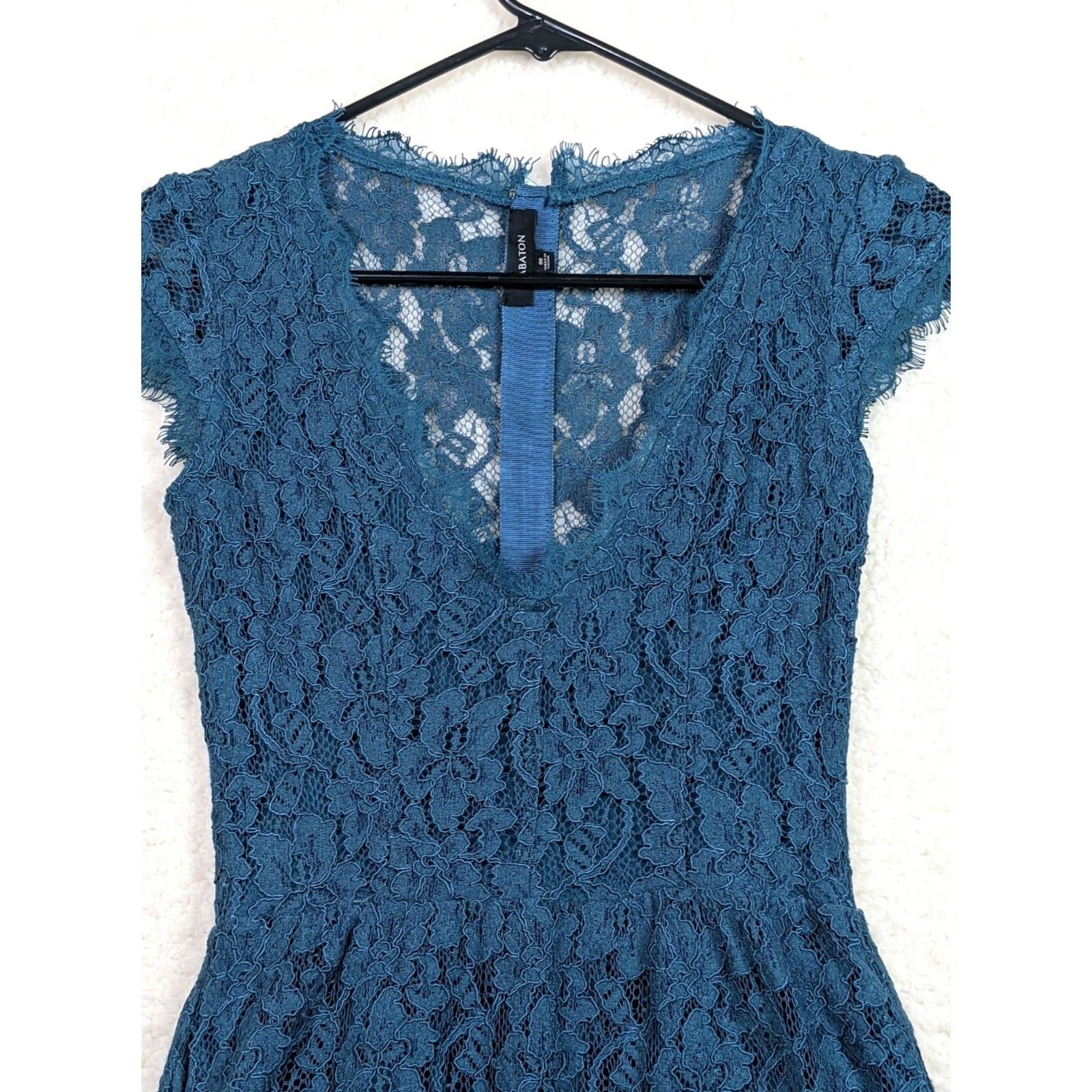 Vintage Babaton Dress Blue Floral Lace Lined Knee Length Zip Back Crew Neck Short Sleeve A-Line Womens 00 Size 24" / US 00 / IT 34 - 5 Thumbnail