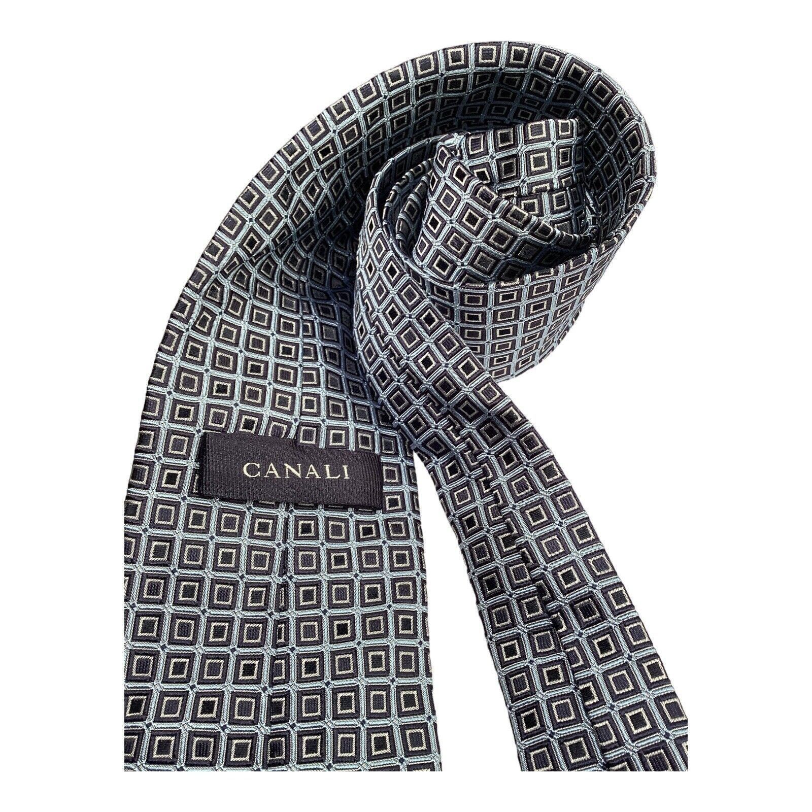Canali CANALI Sky Blue Geometric Luxury Silk Tie Made In Italy W: 3 Size ONE SIZE - 3 Thumbnail